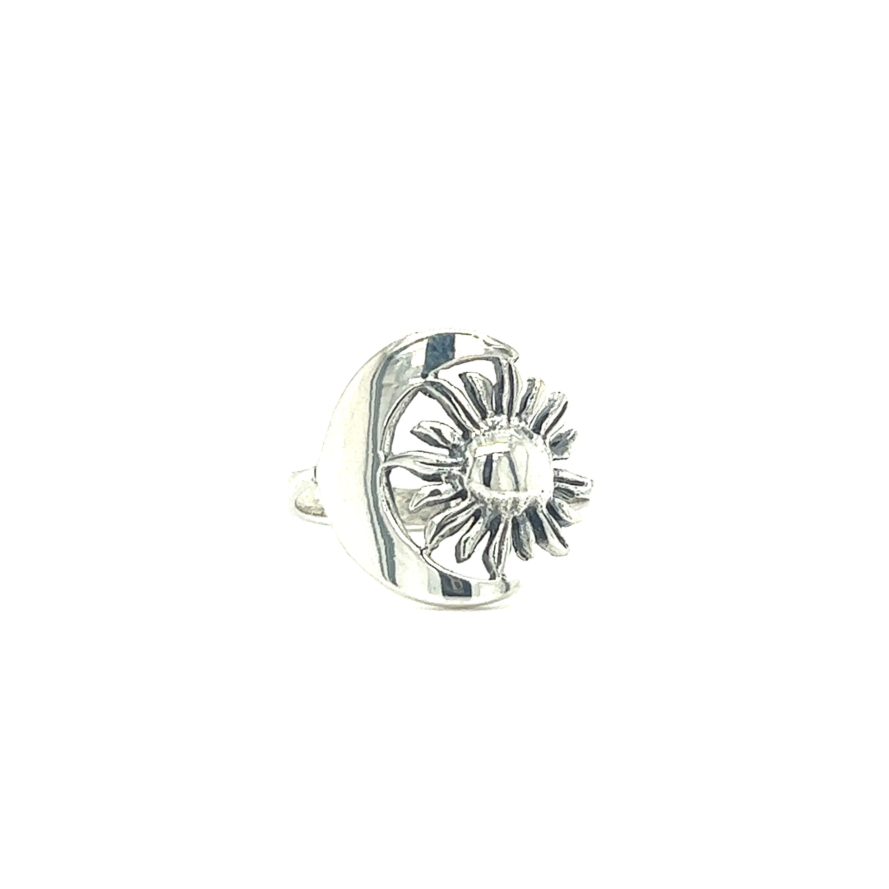 A Super Silver Striking Sun and Moon Ring.