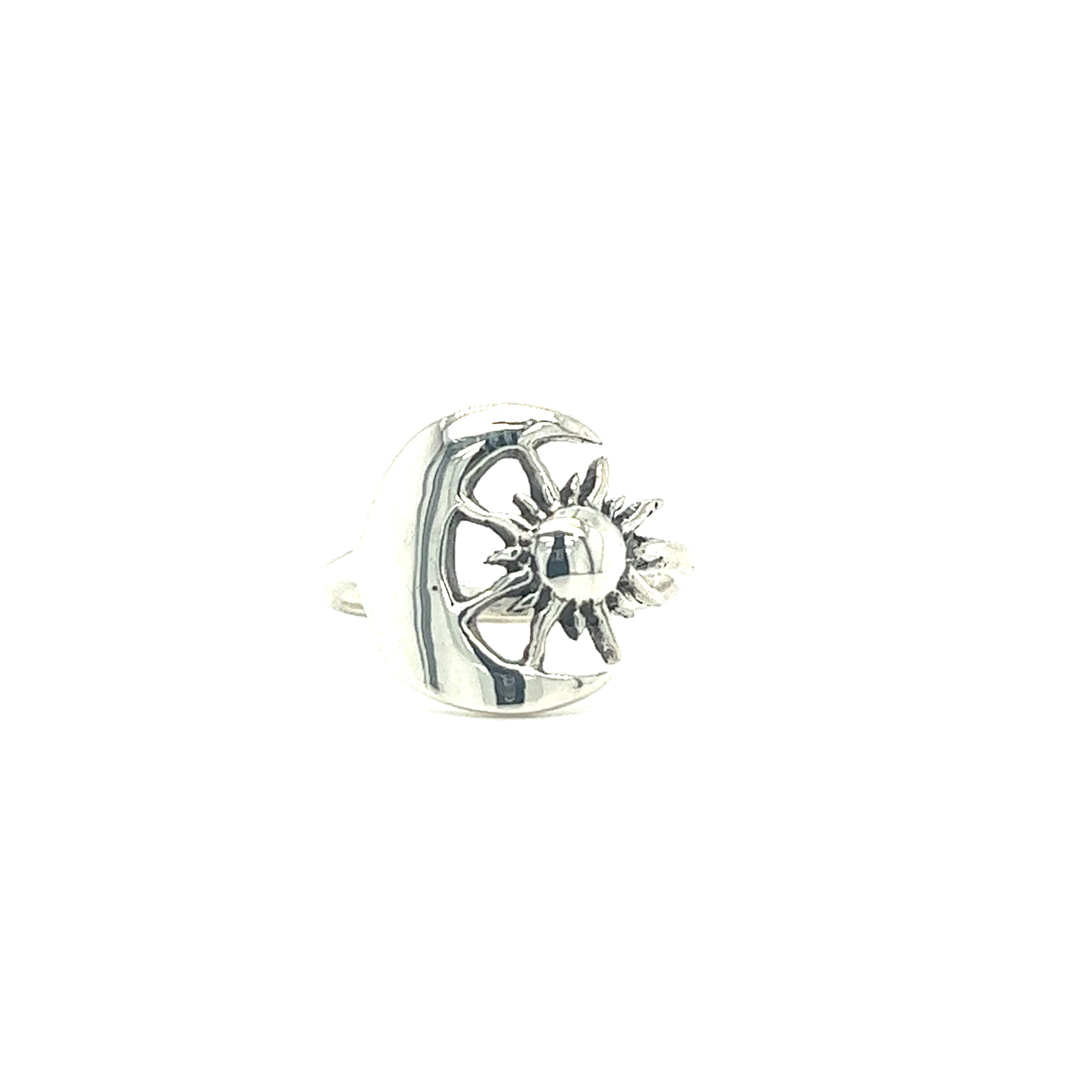 A Striking Sun and Moon ring from Super Silver symbolizing the cosmic balance of the sun and moon.