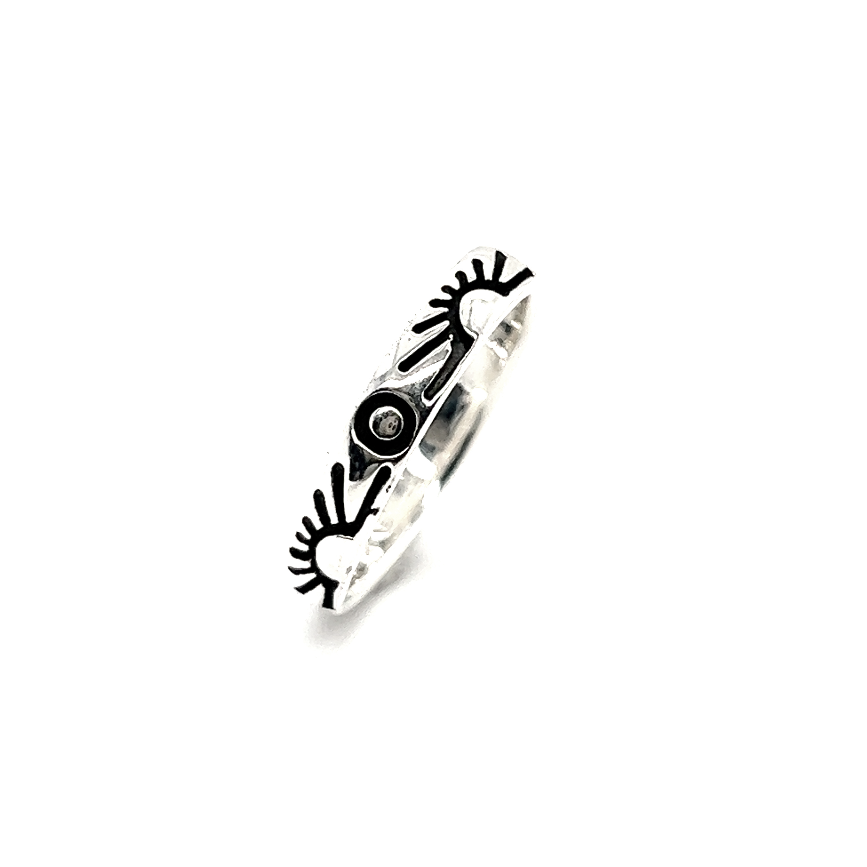 A balance-themed silver Sun and Moon Etched Band Ring featuring a striking black and white sun and moon design.