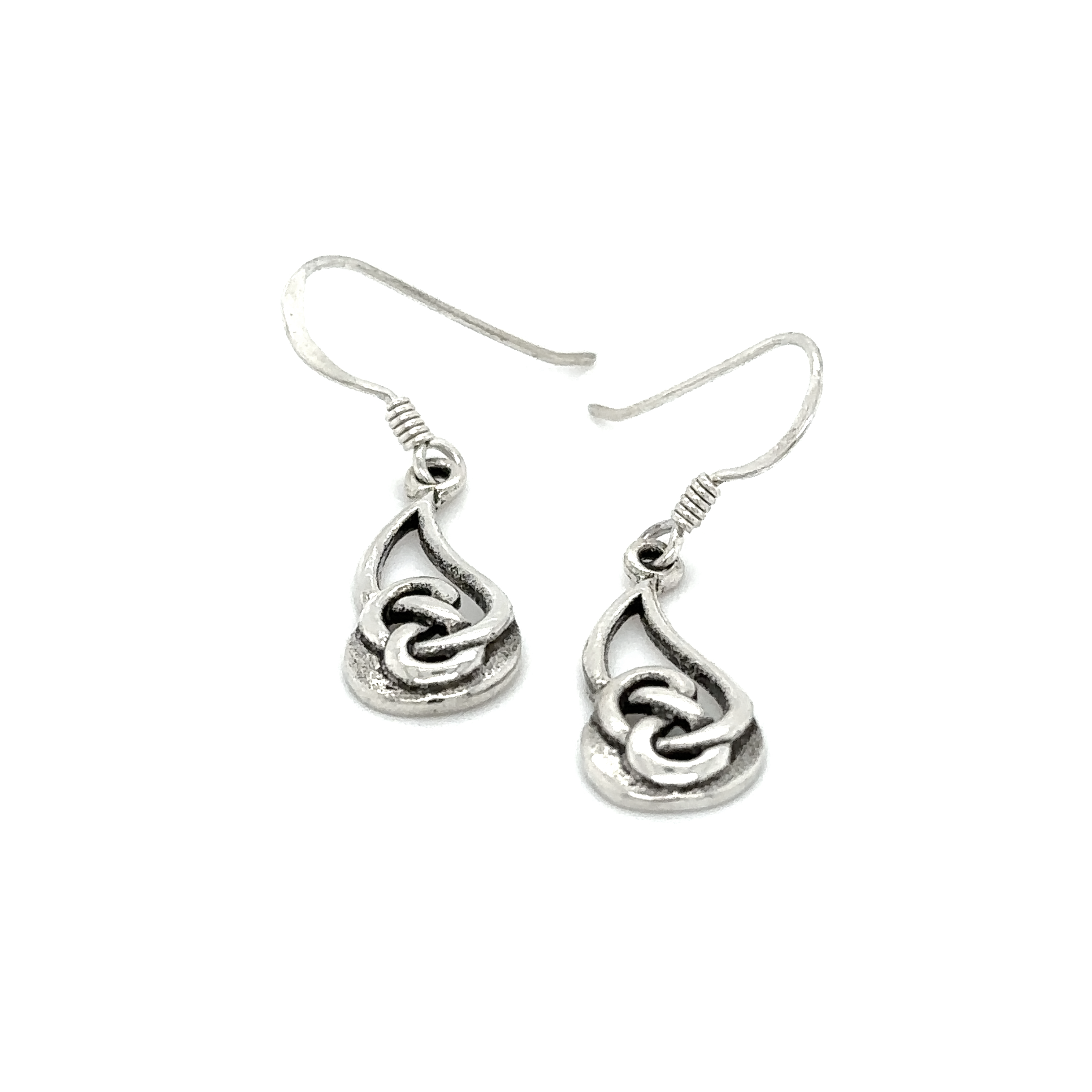 Stunning Super Silver celtic style earrings featuring a mesmerizing celtic knot design; perfect for gifting or special events.