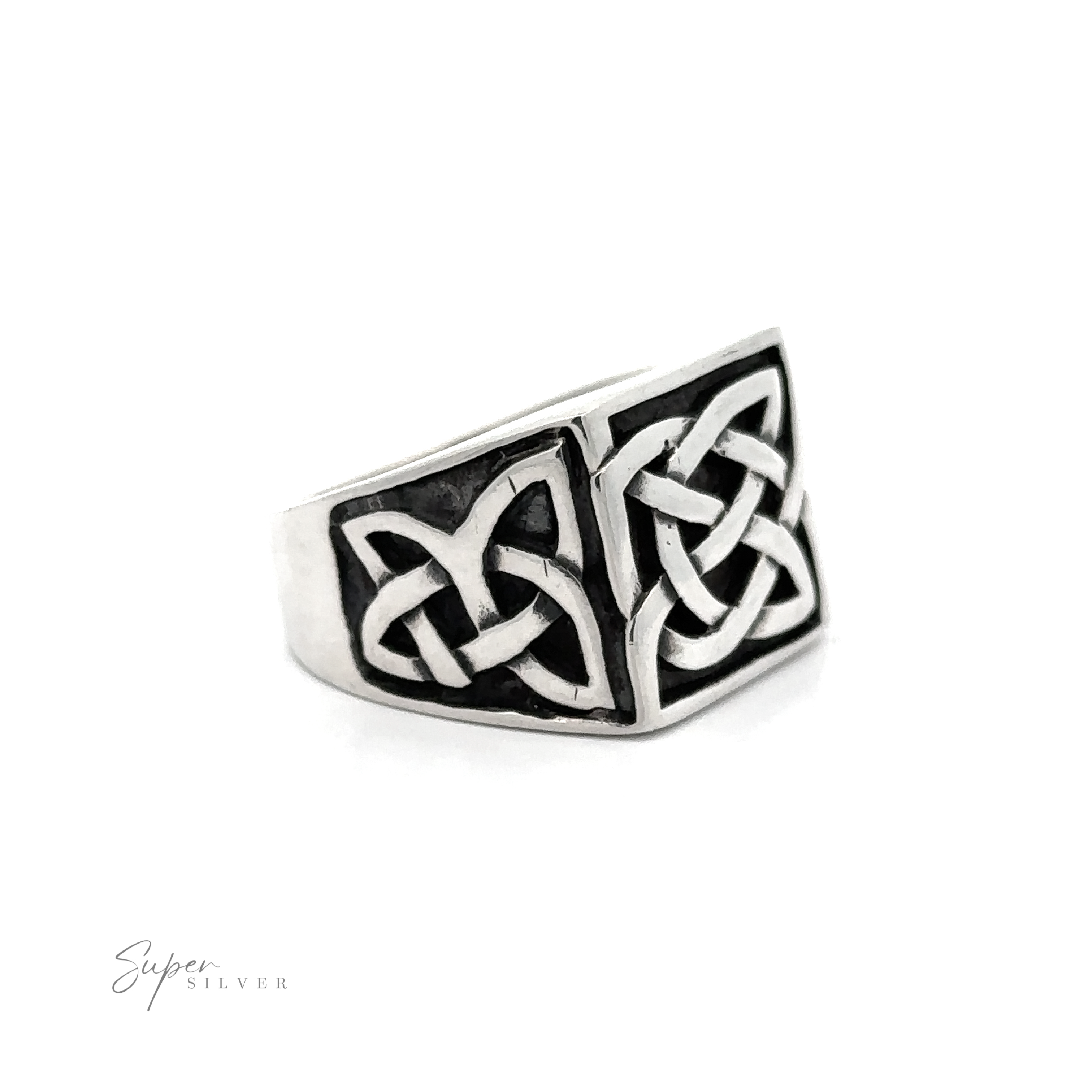 A solid and bold Signet Celtic Knot Ring, crafted from .925 Sterling Silver.