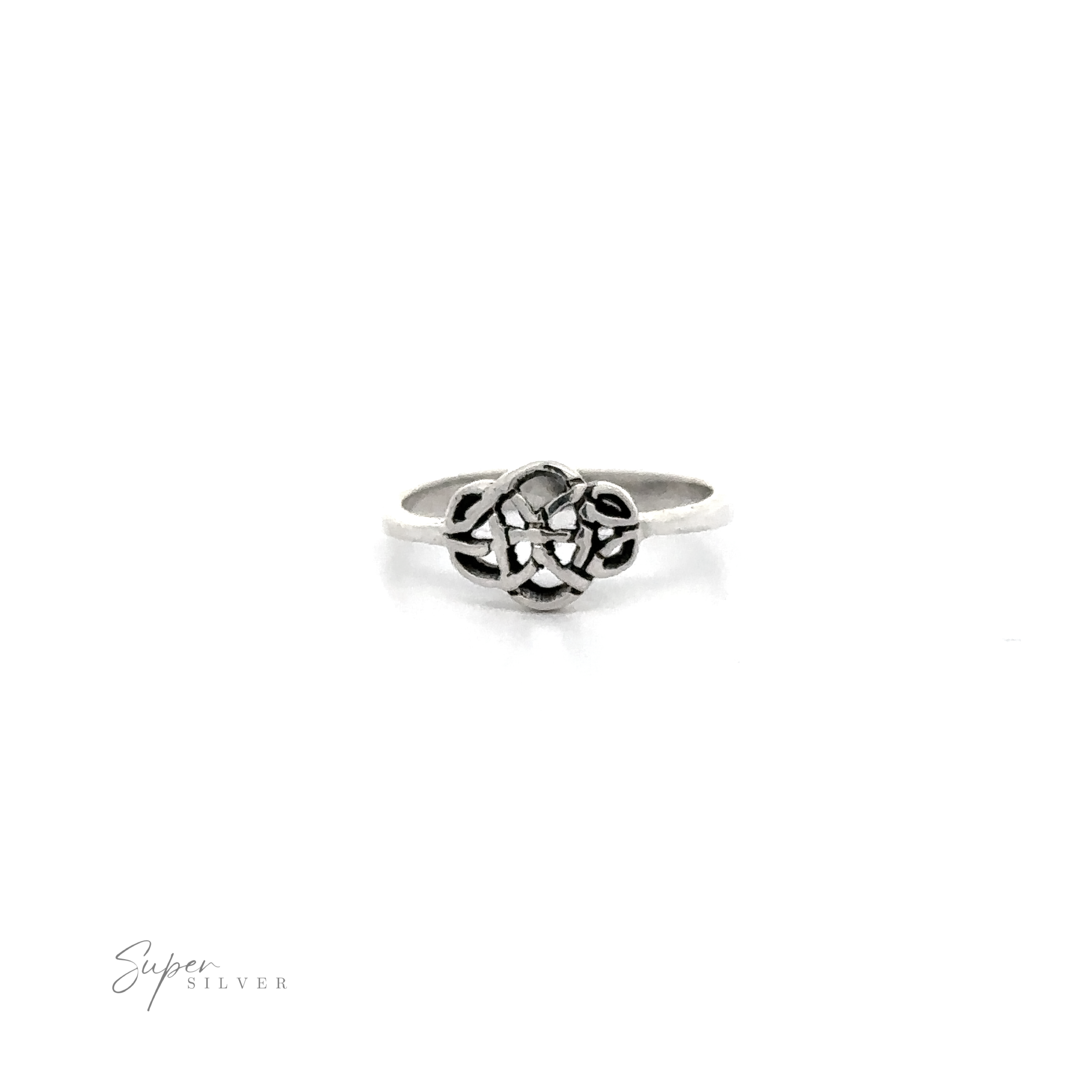 A .925 Sterling Silver Simple Celtic Knot ring with a flower on it, perfect for ring lover's collection.