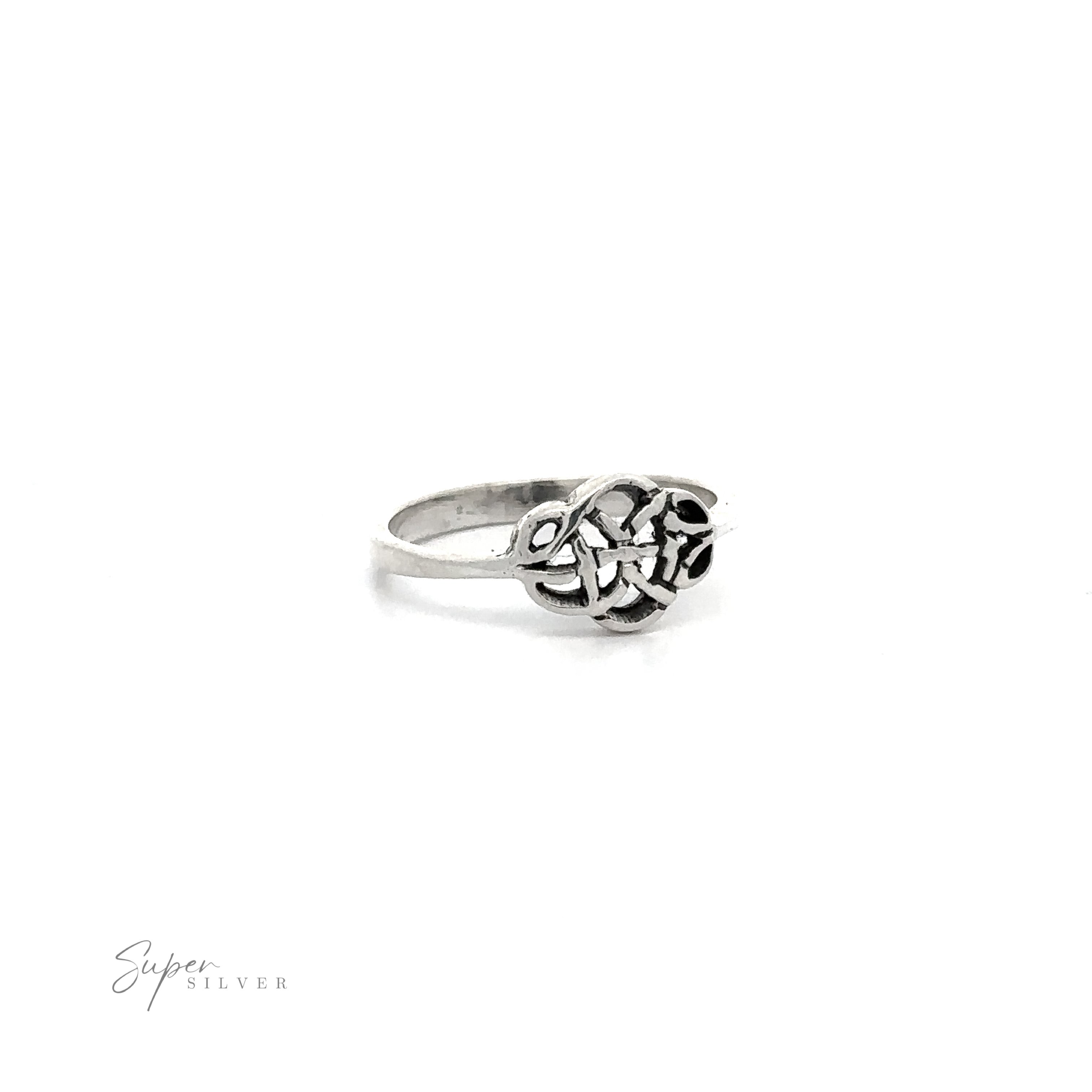 A .925 Sterling Silver ring with a flower and Simple Celtic Knot Ring design, perfect for a ring lover's collection.