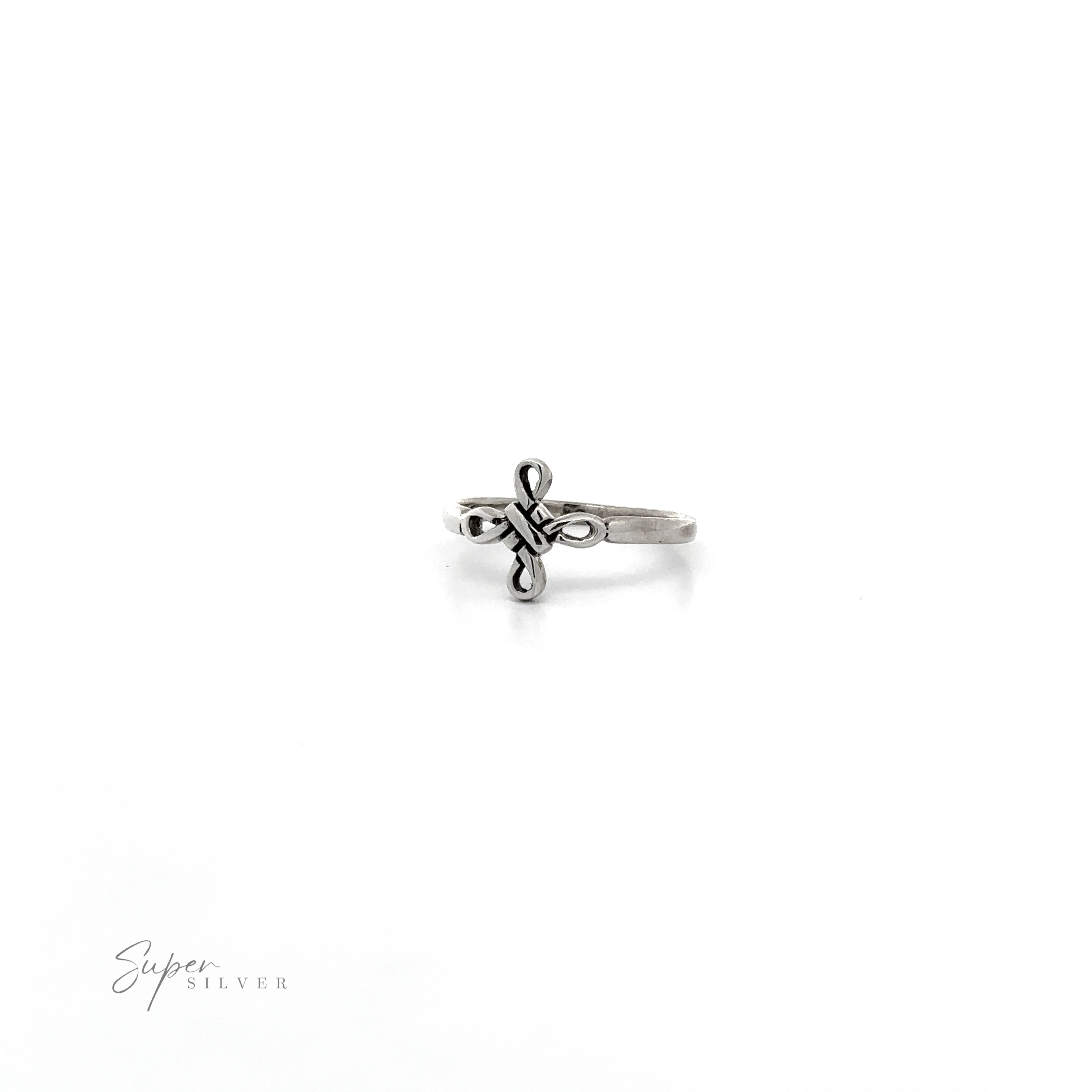 A small Simple Celtic Four Knot Ring with intricate knots on a white background.