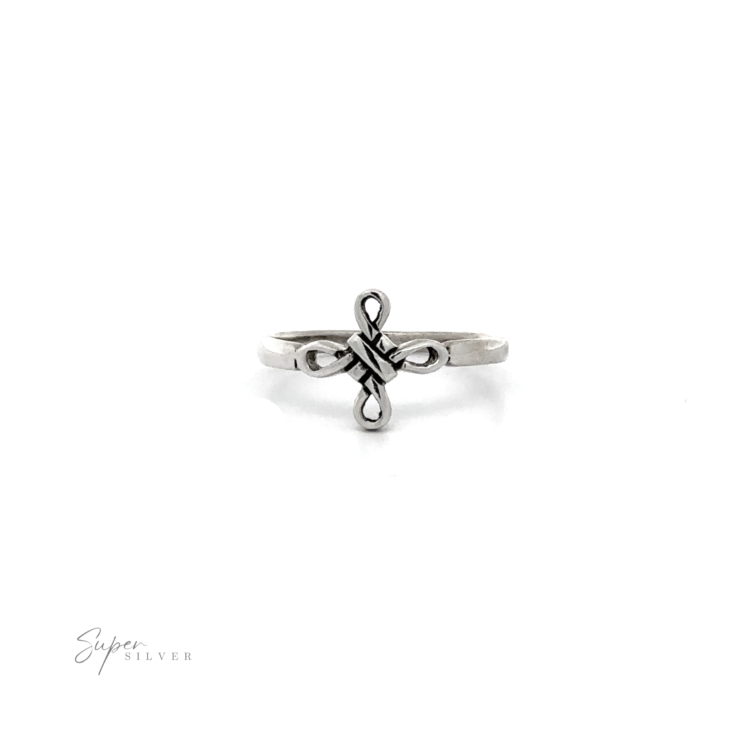 A Simple Celtic Four Knot Ring with a Celtic cross on it.
