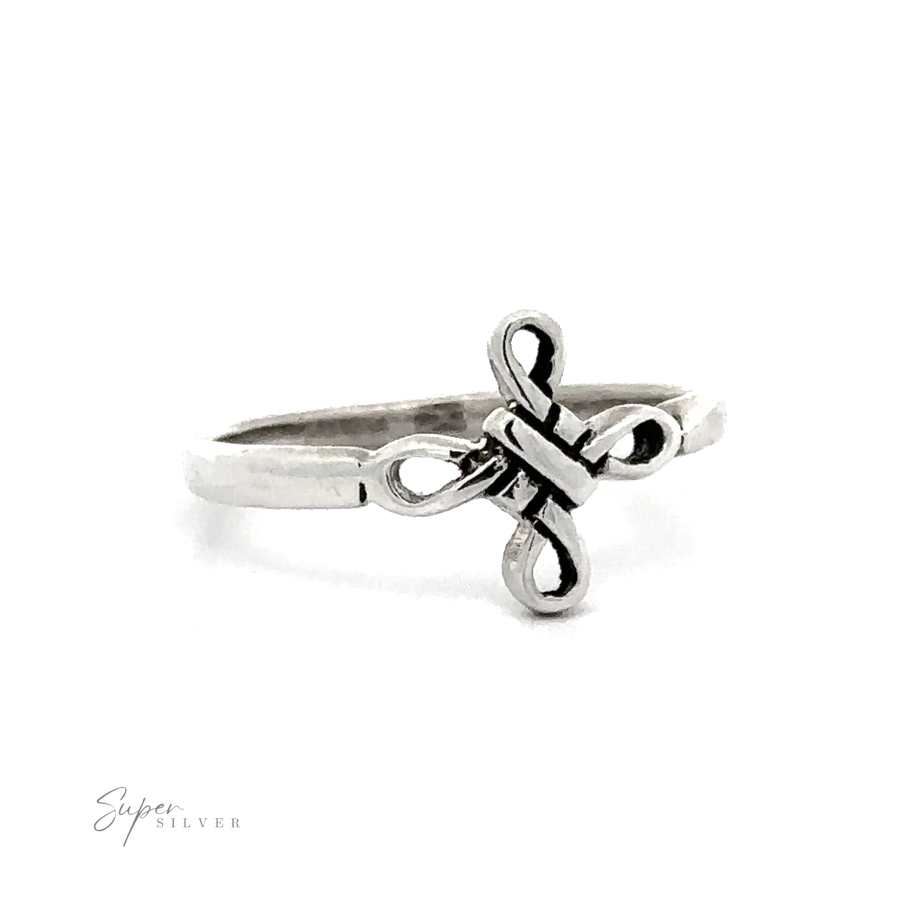 A Simple Celtic Four Knot Ring with a cross on it.