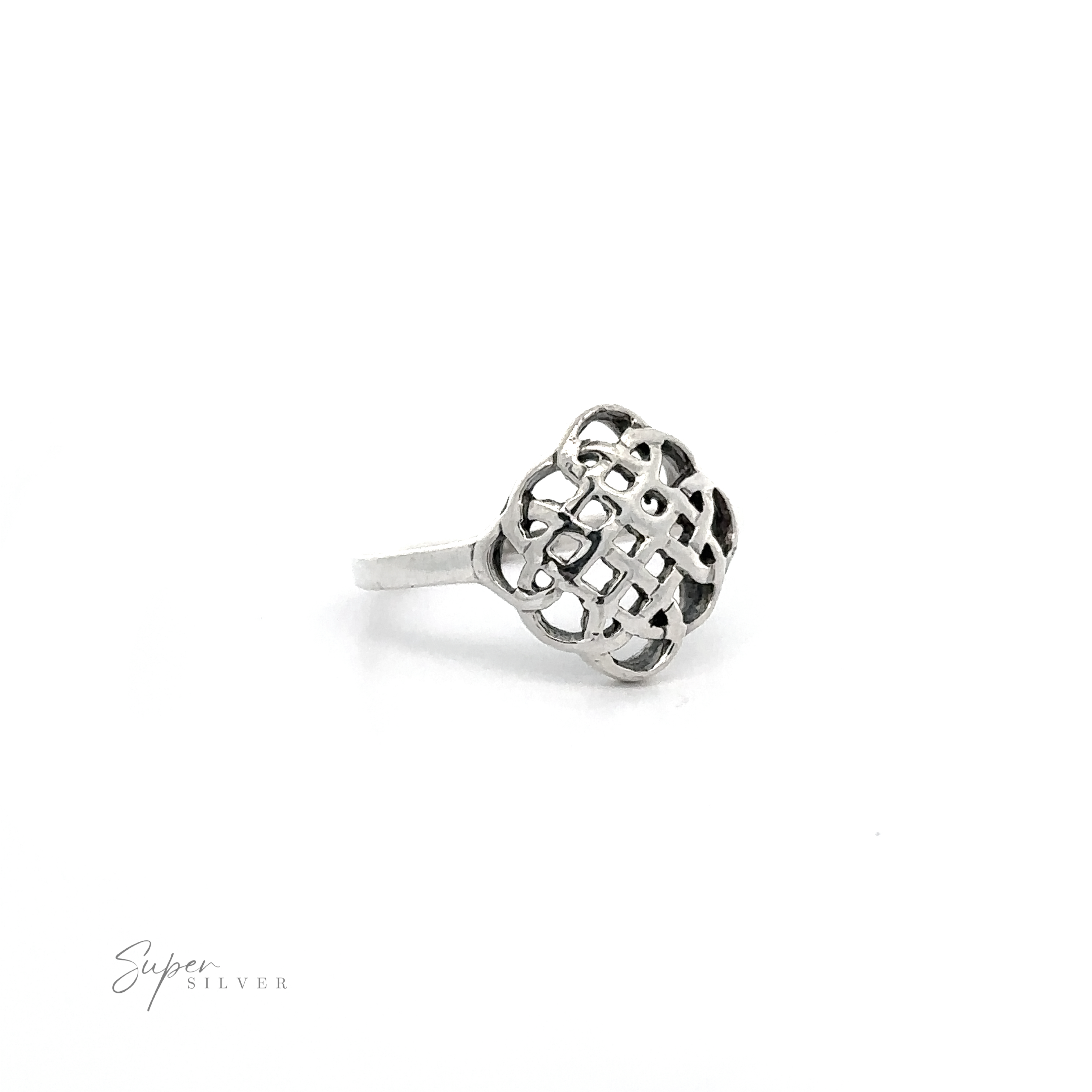 A Beautiful Silver Celtic Knot Ring with dimensions between 1-8mm.