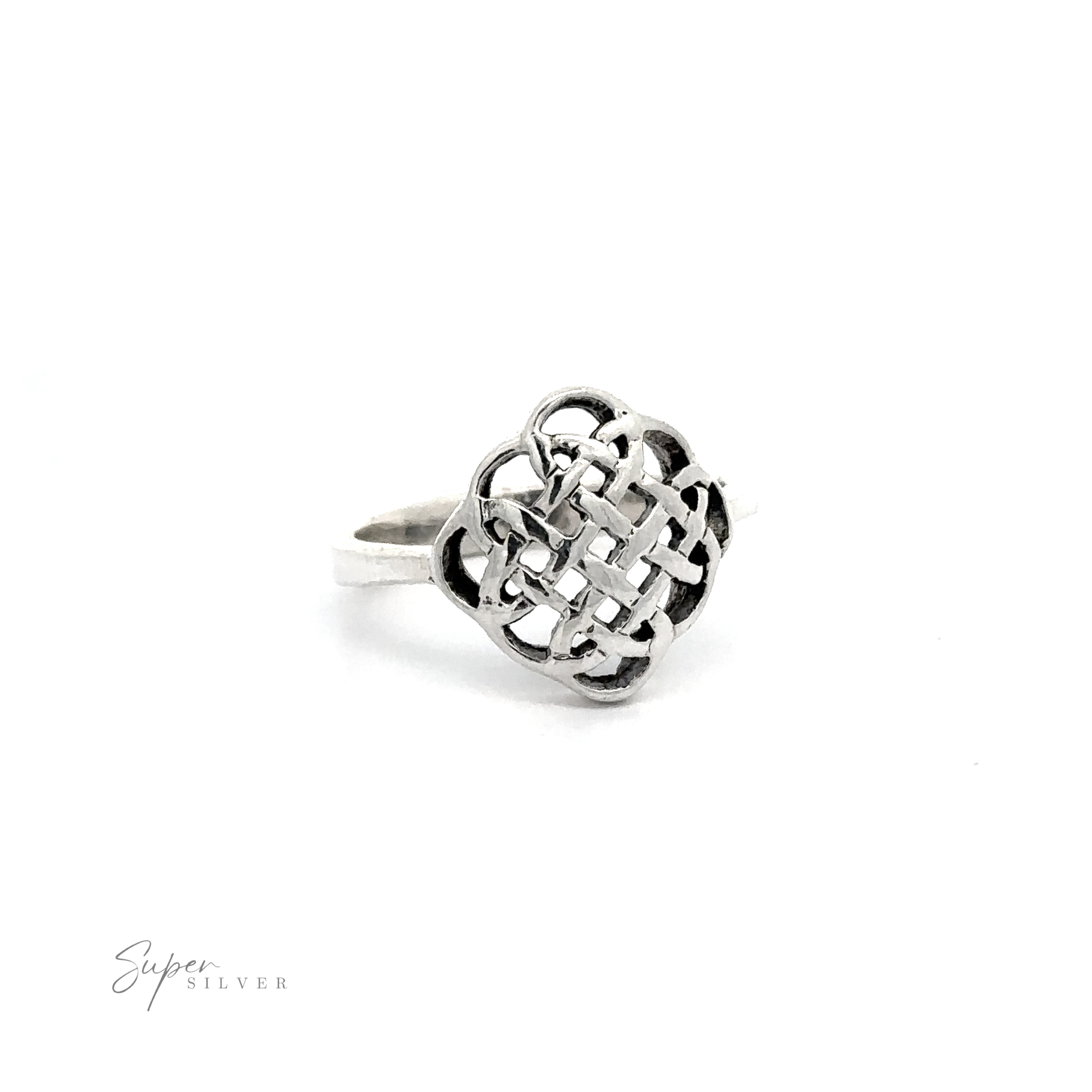 A Beautiful Silver Celtic Knot Ring with a Celtic knot design.