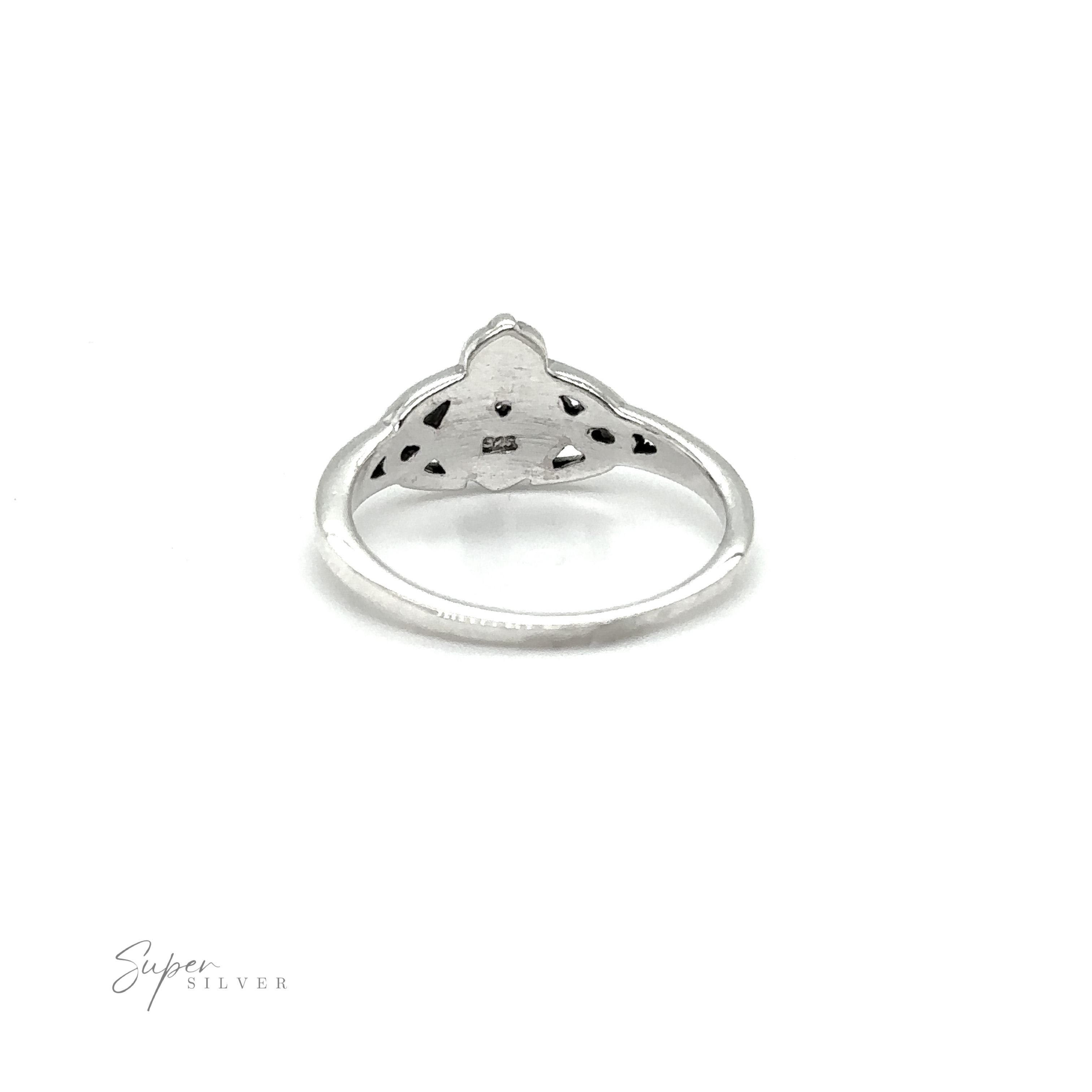 An exquisite Celtic Knot Claddagh Ring crafted from .925 Sterling Silver, featuring a captivating diamond centerpiece.