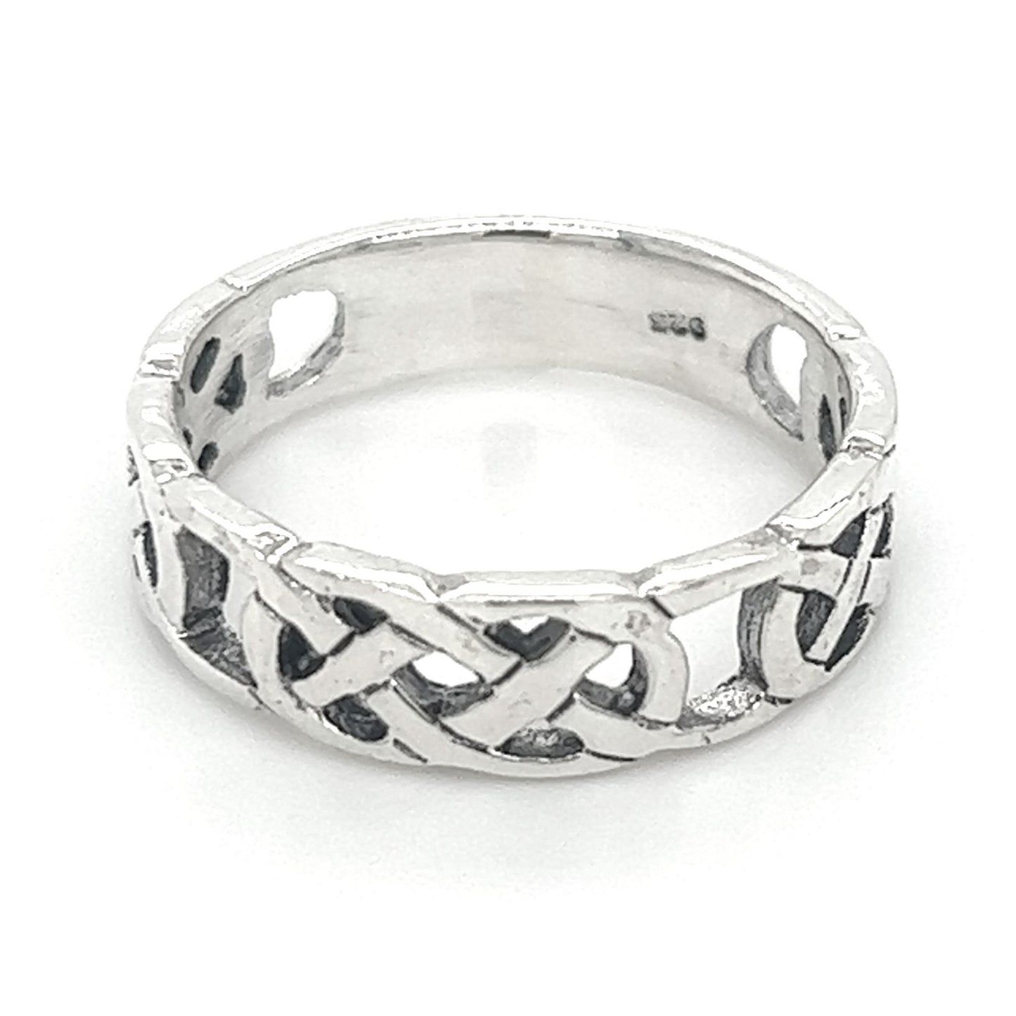 This sterling silver 5mm Celtic Knot Band embodies both strength and style.