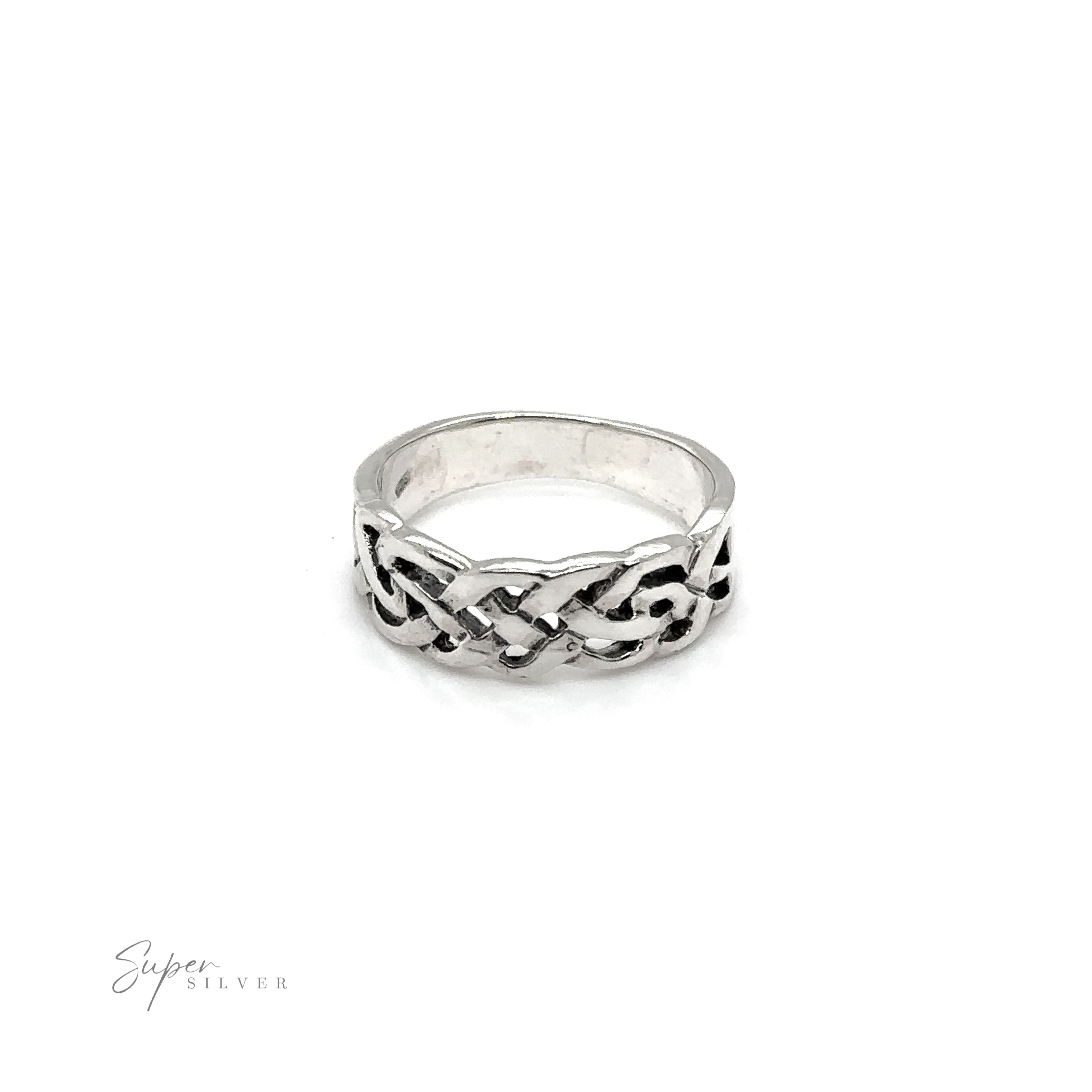 A sterling silver ring with a timeless elegance, featuring a Thick Celtic Weave Band design.
