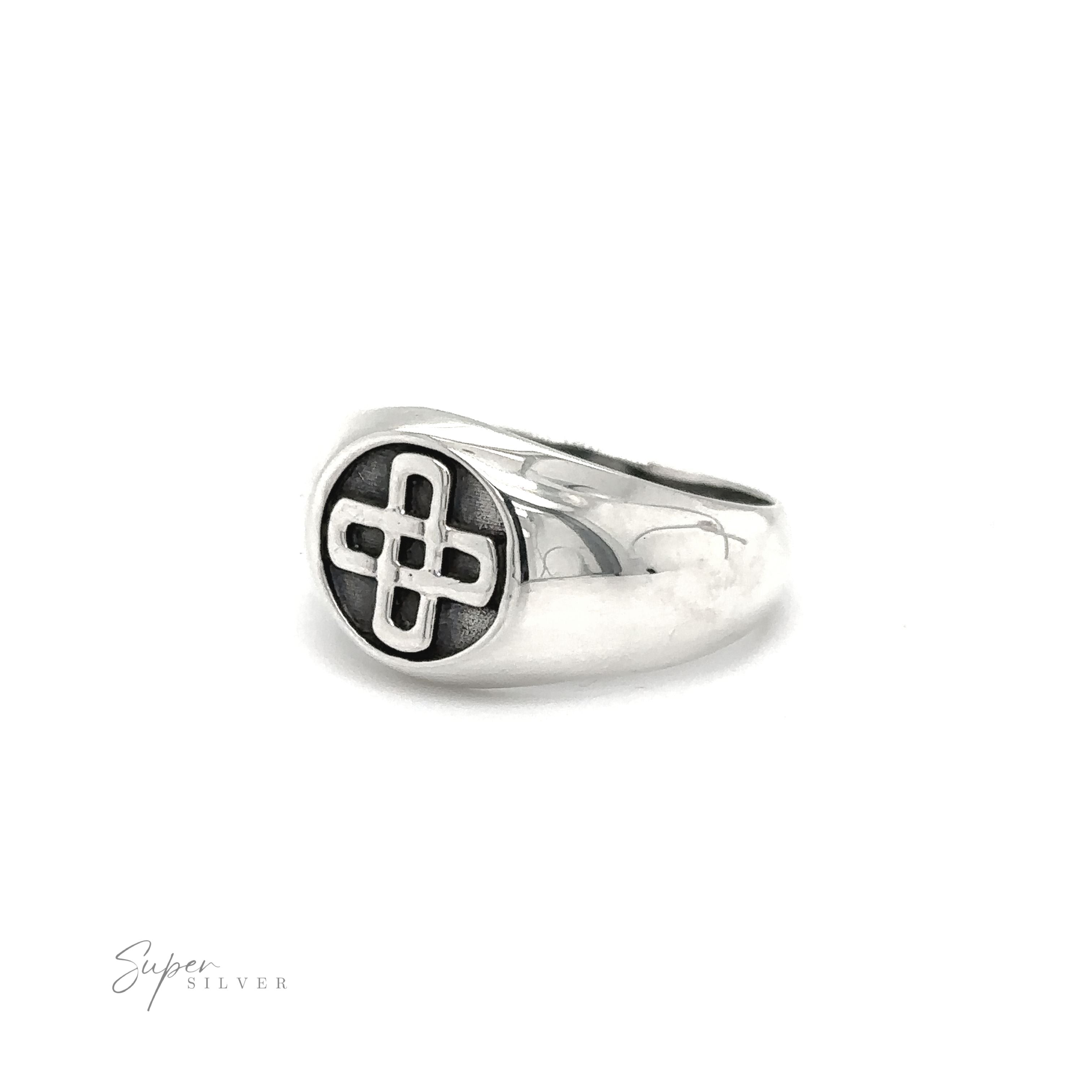 A bold and striking Celtic Solomon's Knot Signet Ring with a cross on it, embodying an enigma.