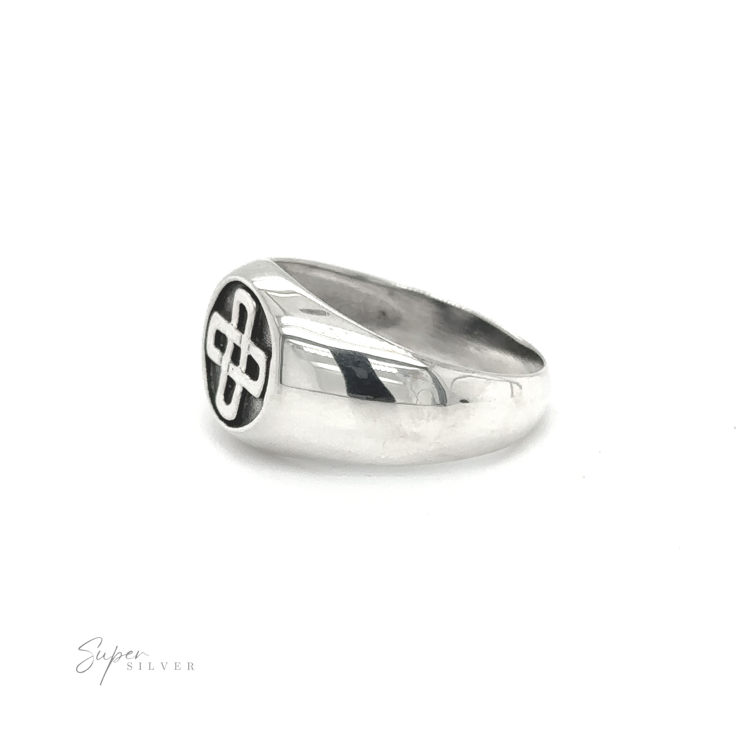 A bold and striking Celtic Solomon's Knot Signet Ring with a cross on it.
