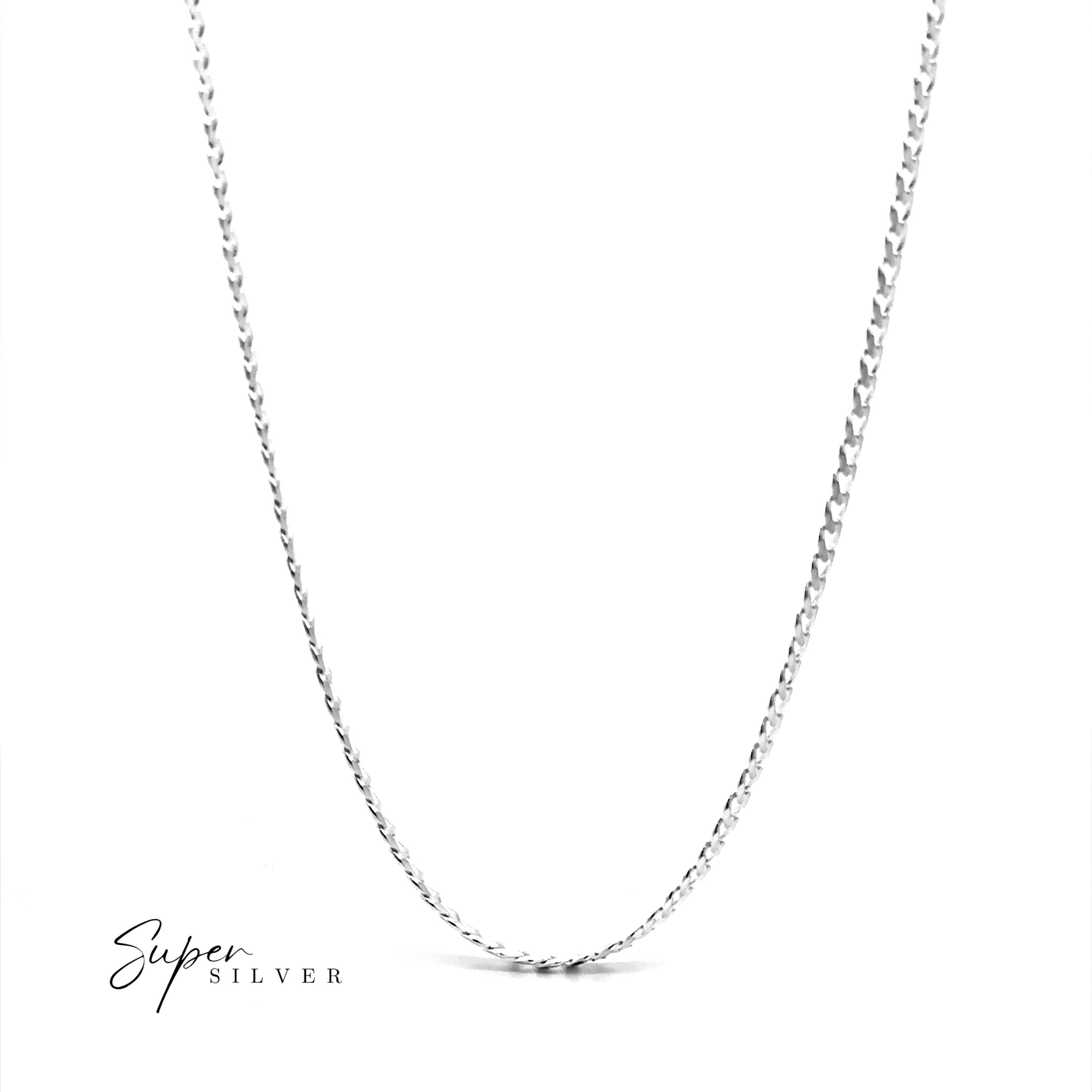 The 3MM Italian Curb Chain, a classic sterling silver men's necklace, is shown on a white background with "Super Silver" in the lower left corner.