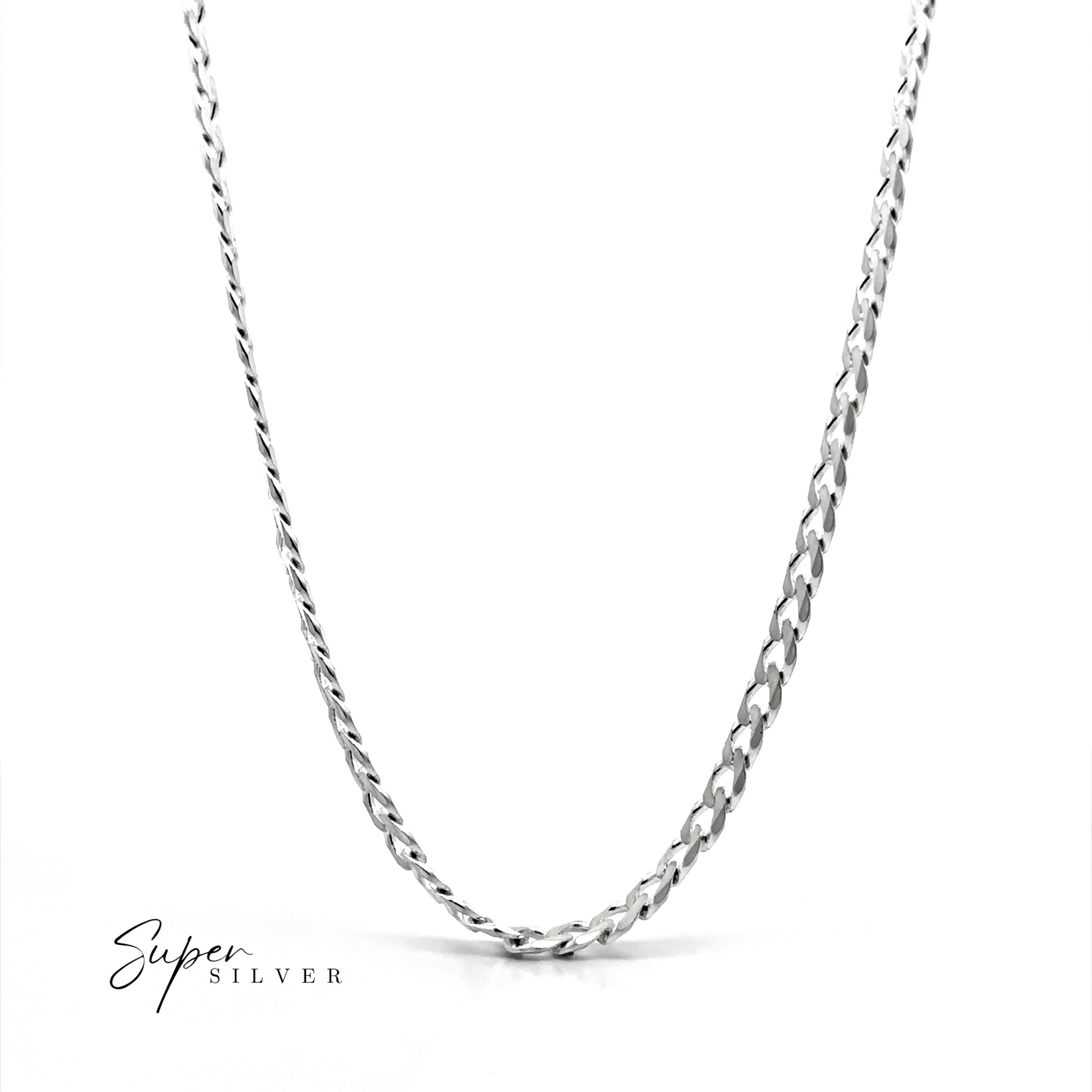 The Signature Italian Curb Chain is displayed against a white background, featuring "Super Silver" branding in the lower left corner.