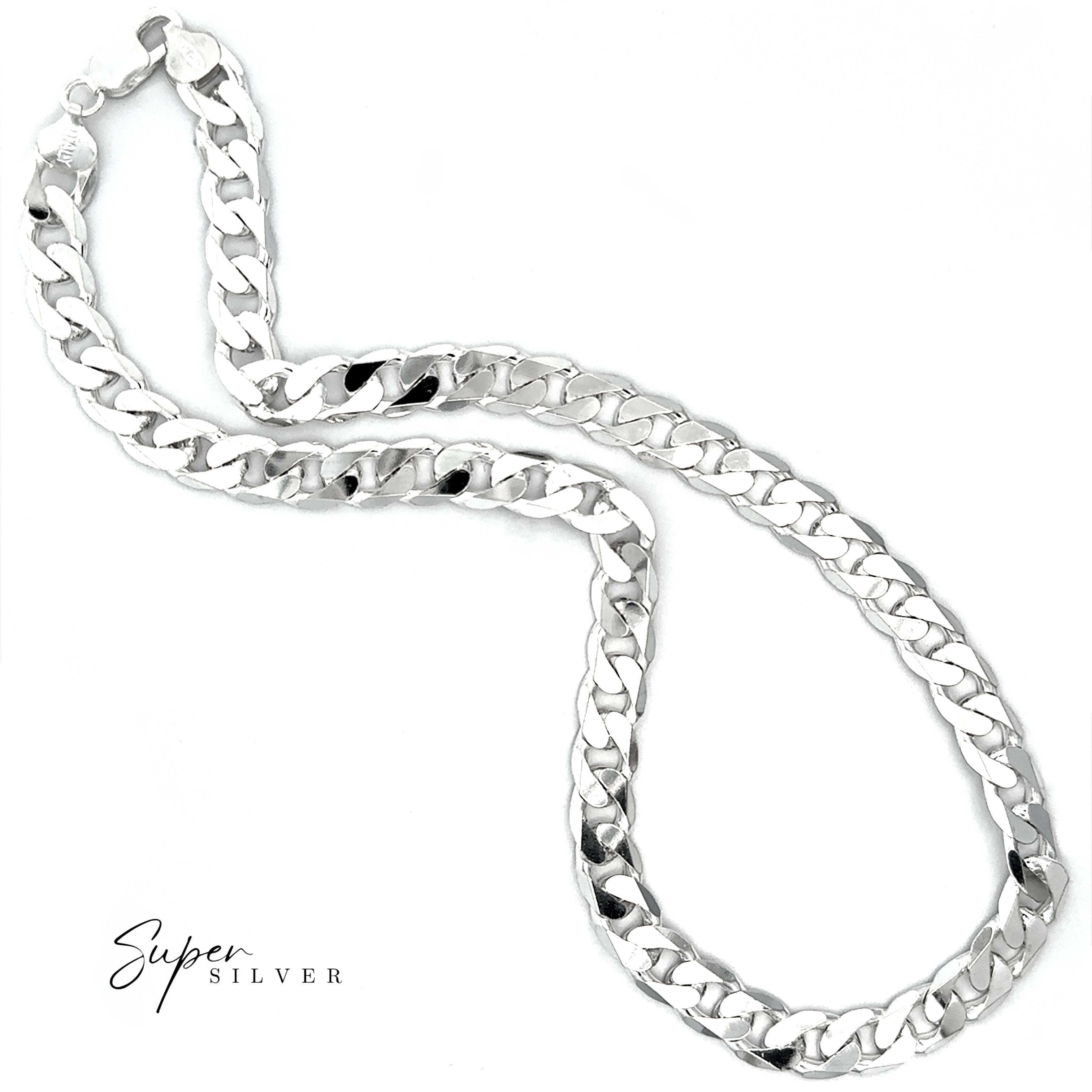 The Heavy Italian Curb Chain is shown on a white background with the "Super Silver" logo in the bottom left corner.