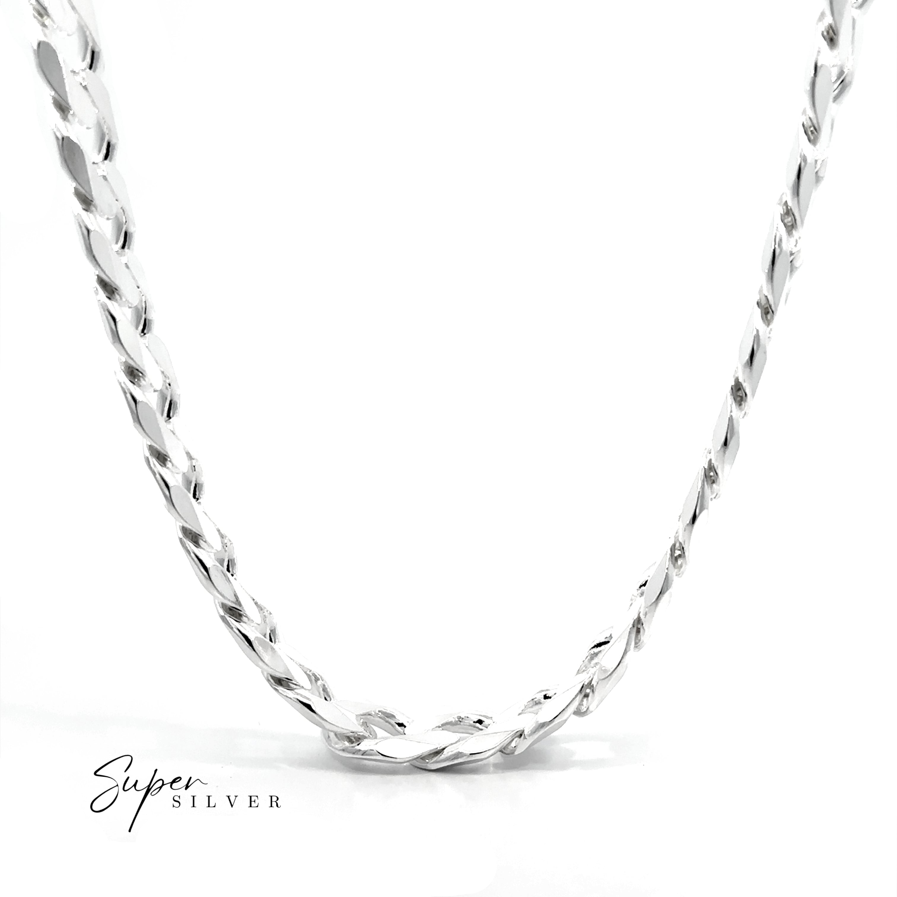 Close-up of the Massive Italian Curb Chains sterling silver necklace on a white background, featuring the "Super Silver" logo in the lower left corner.