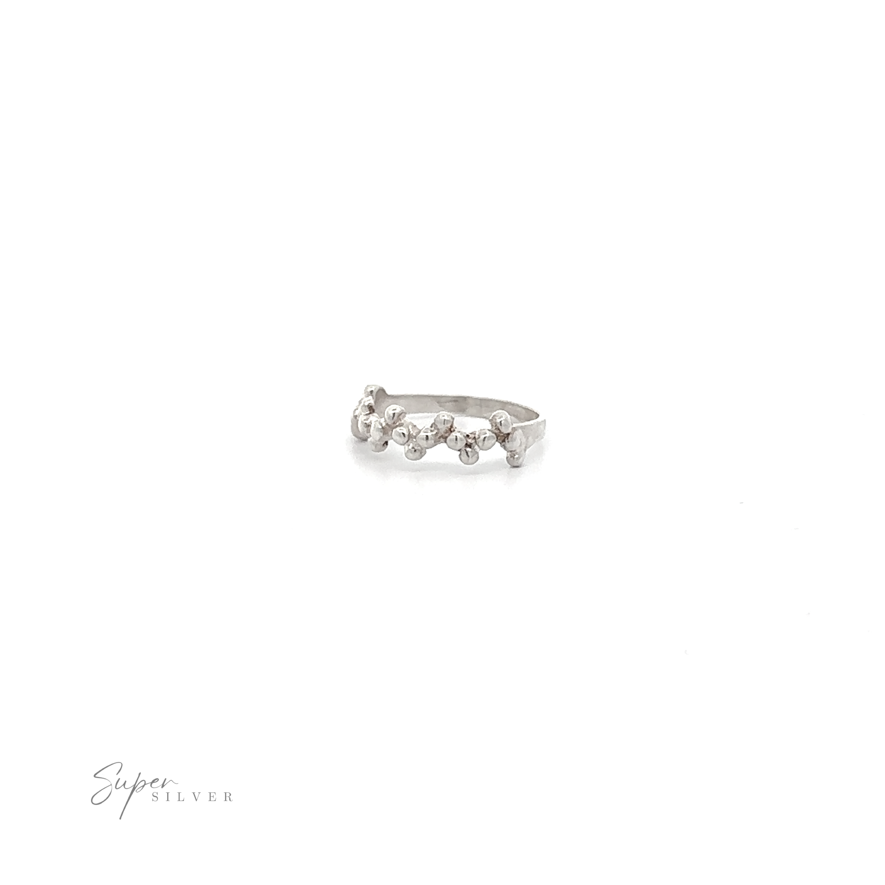 A delicate Beaded Half Zig-Zag Ring with a minimalist design and diamonds, showcasing a polished finish.