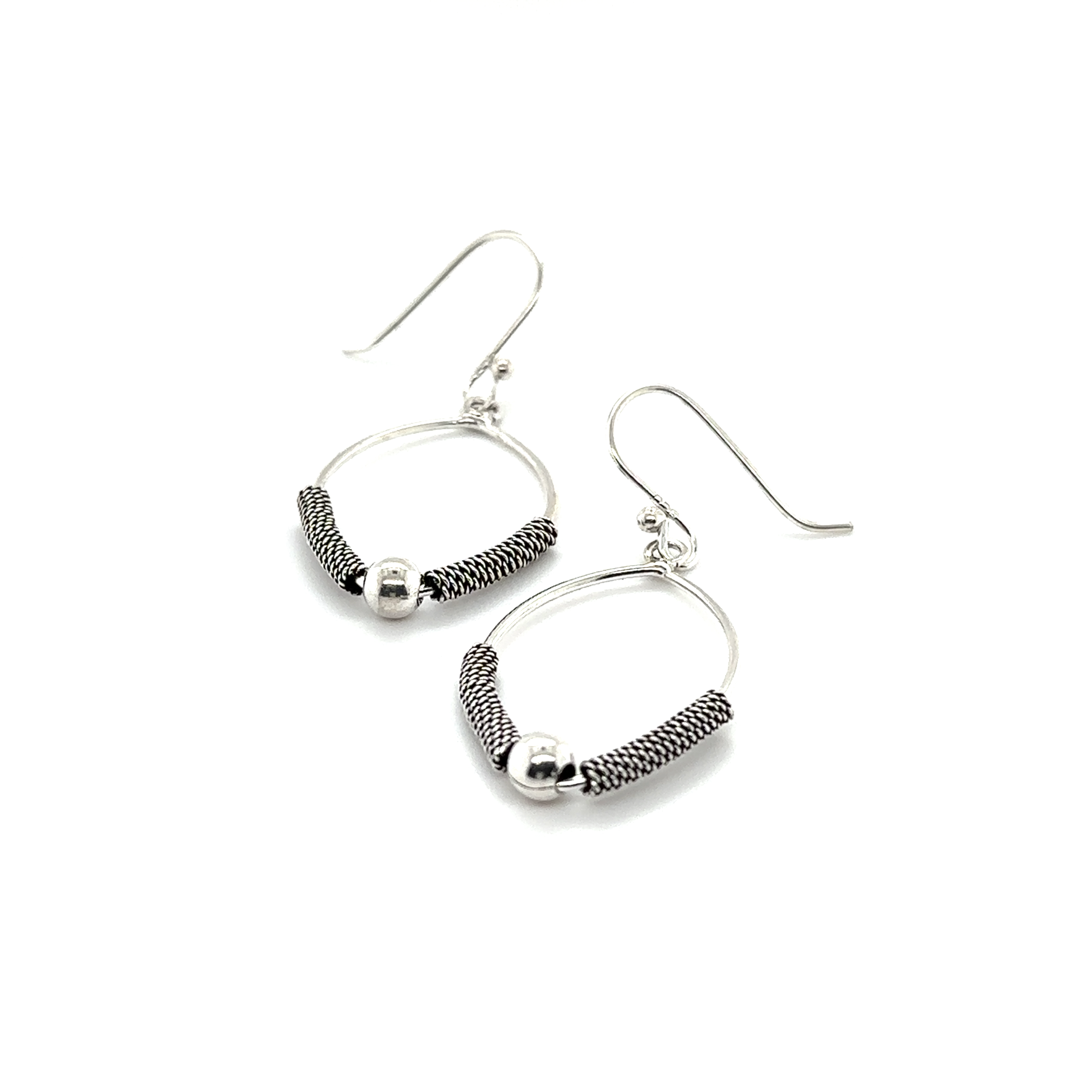 Handmade Bali Rope Texture Earrings with intricate silver work, showcased on a white background by Super Silver.