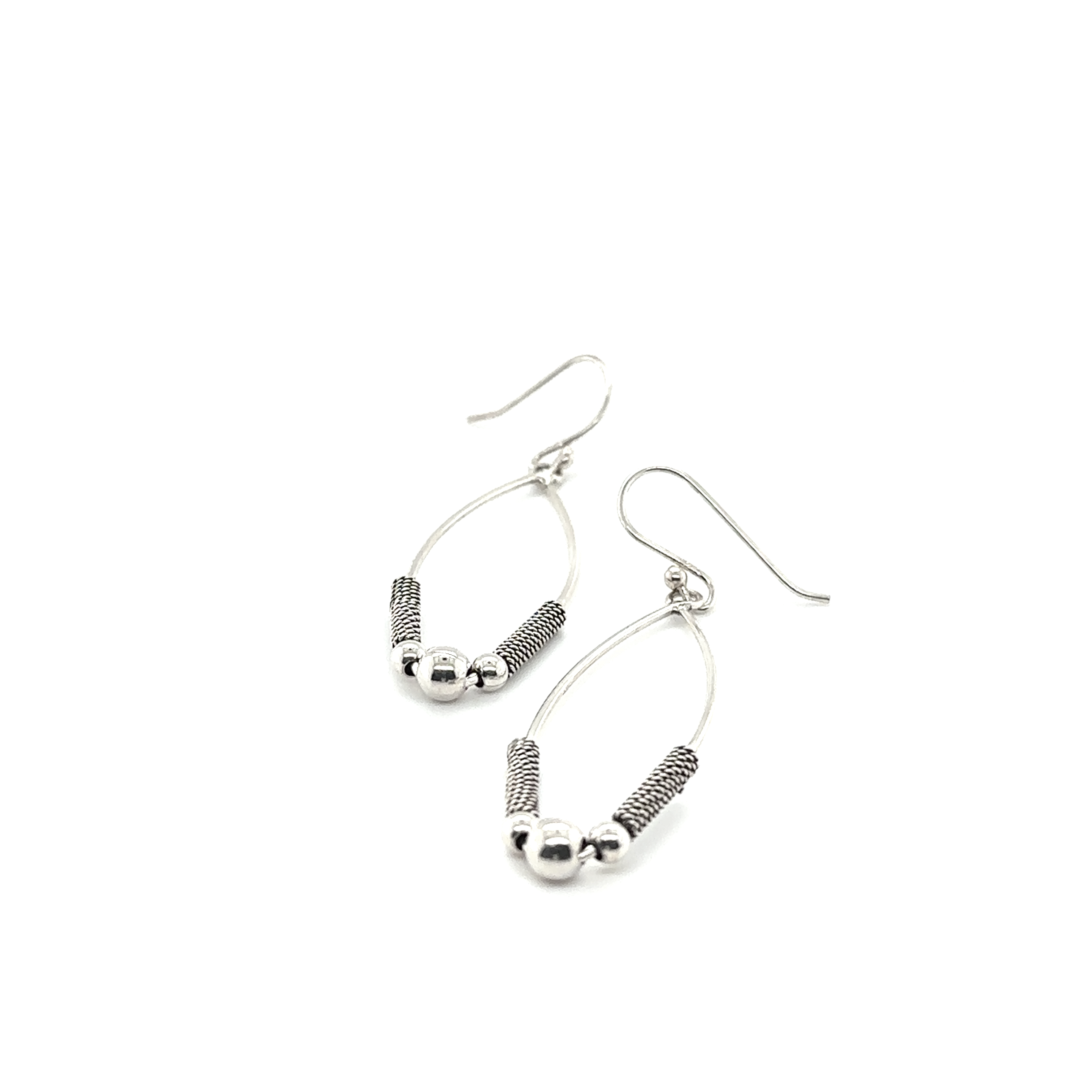 A pair of Super Silver Bali Style Marquise Drop Earrings on a white background.