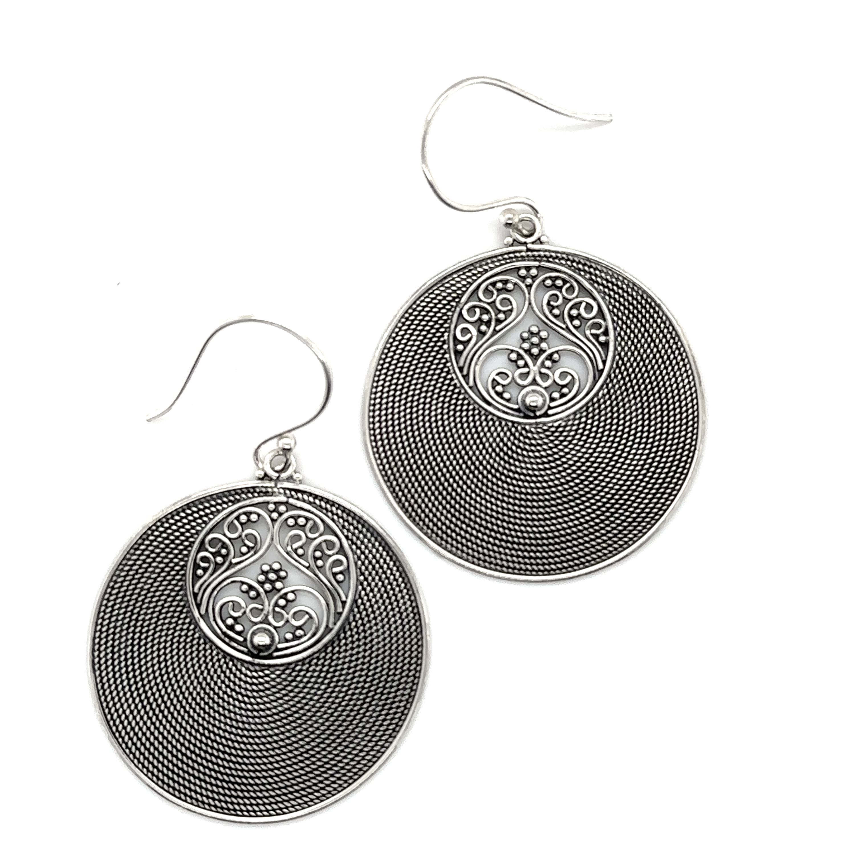 Statement Intricate Round Bali Earrings from Super Silver with an ornate design.