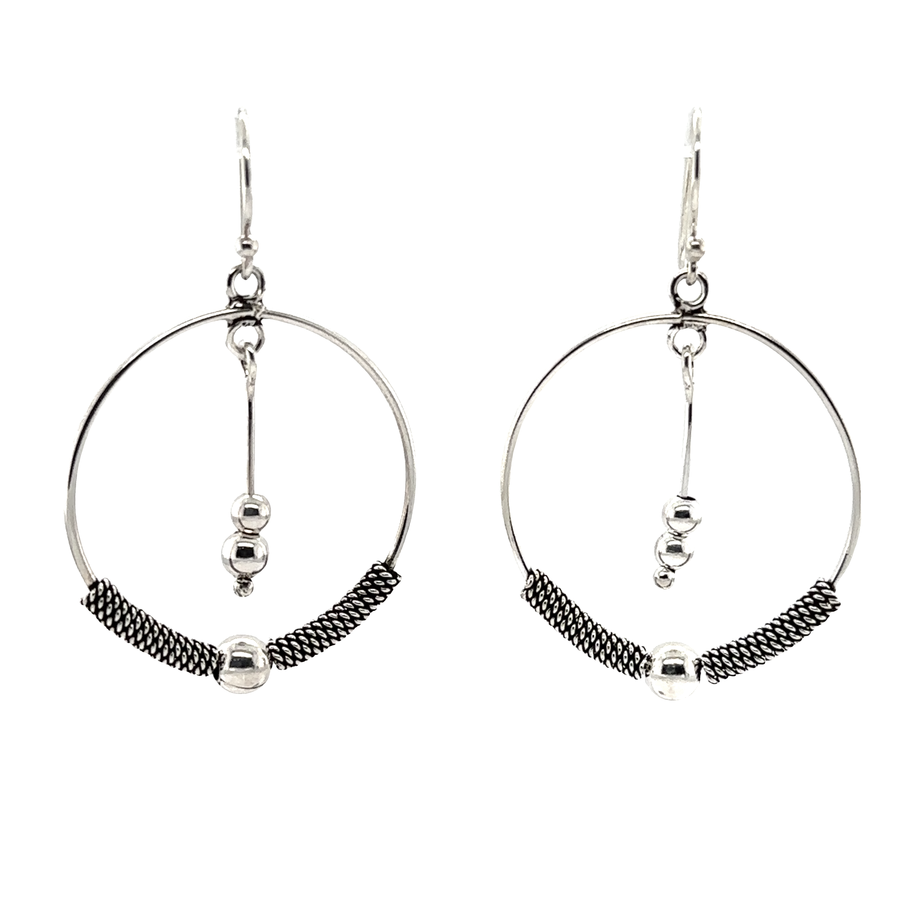 A pair of Bali Style Circle Drop Earrings with Tassel from Super Silver.