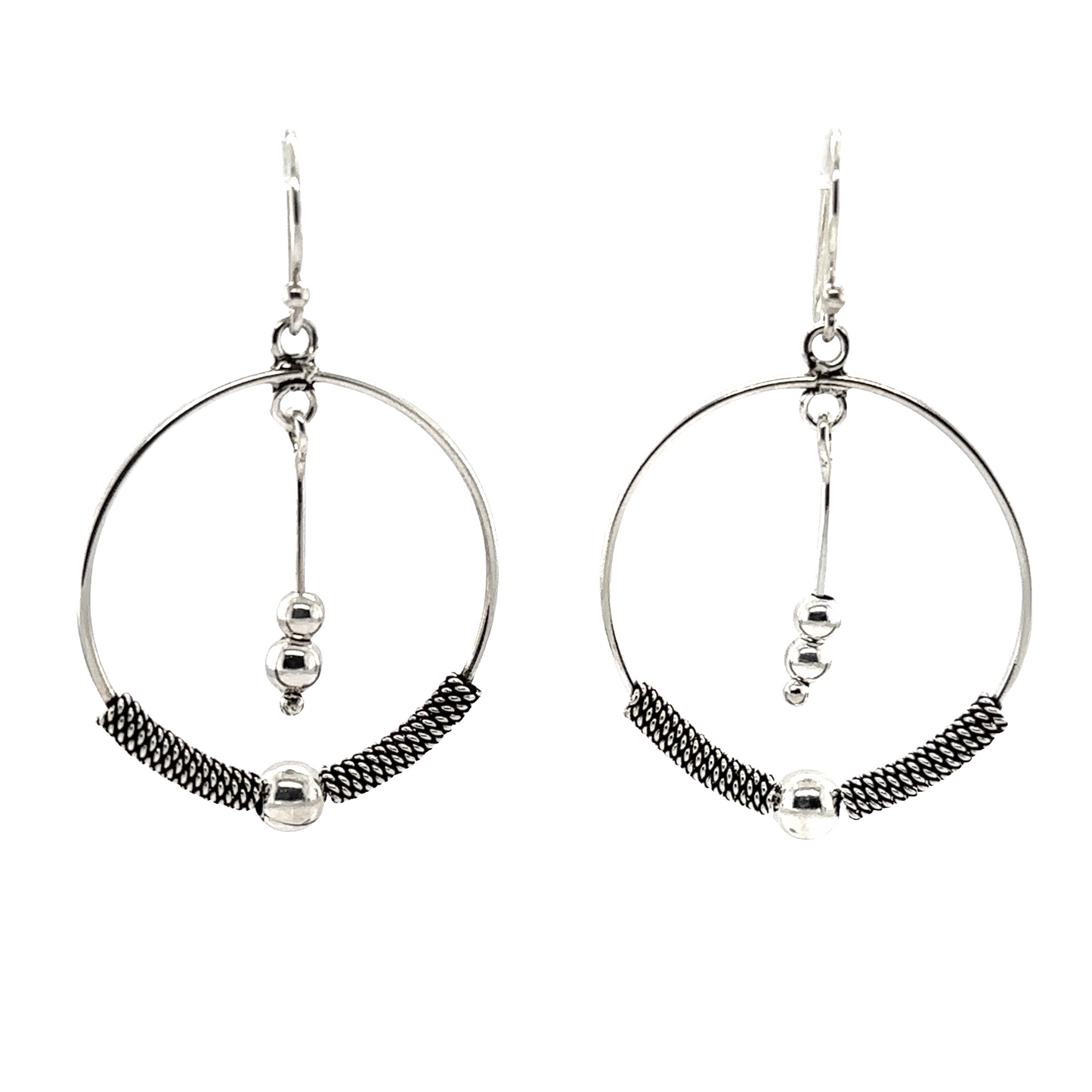 A pair of Bali Style Circle Drop Earrings with Tassel from Super Silver.