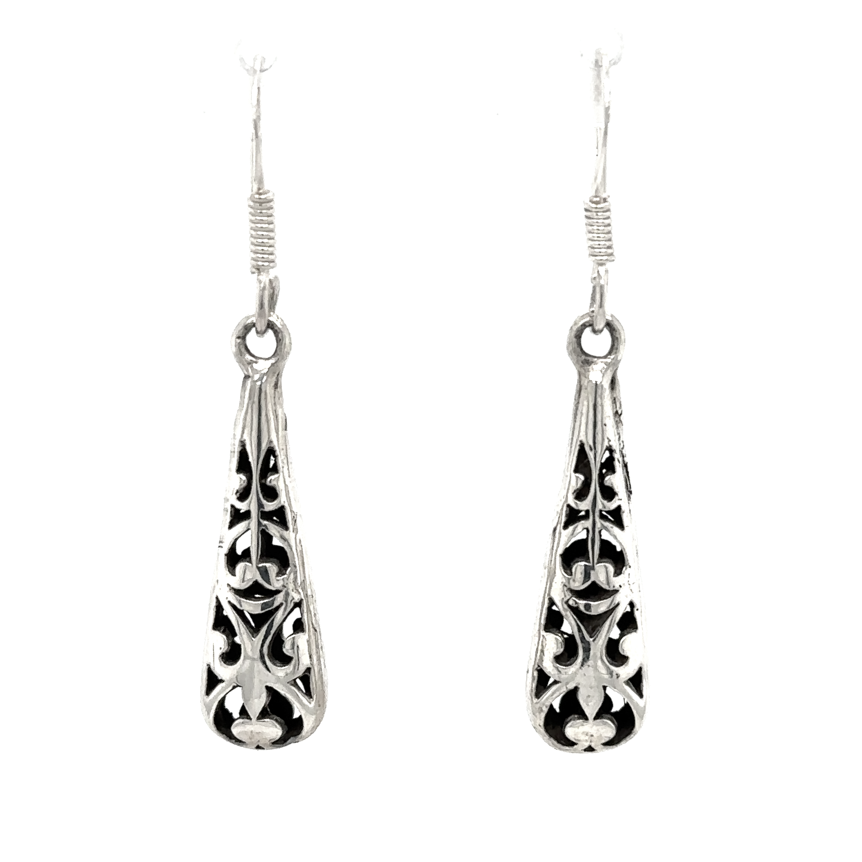 These Super Silver Bali Style Teardrop Earrings feature a filigree Bali design, adding an earthy romance to the silver accessories.