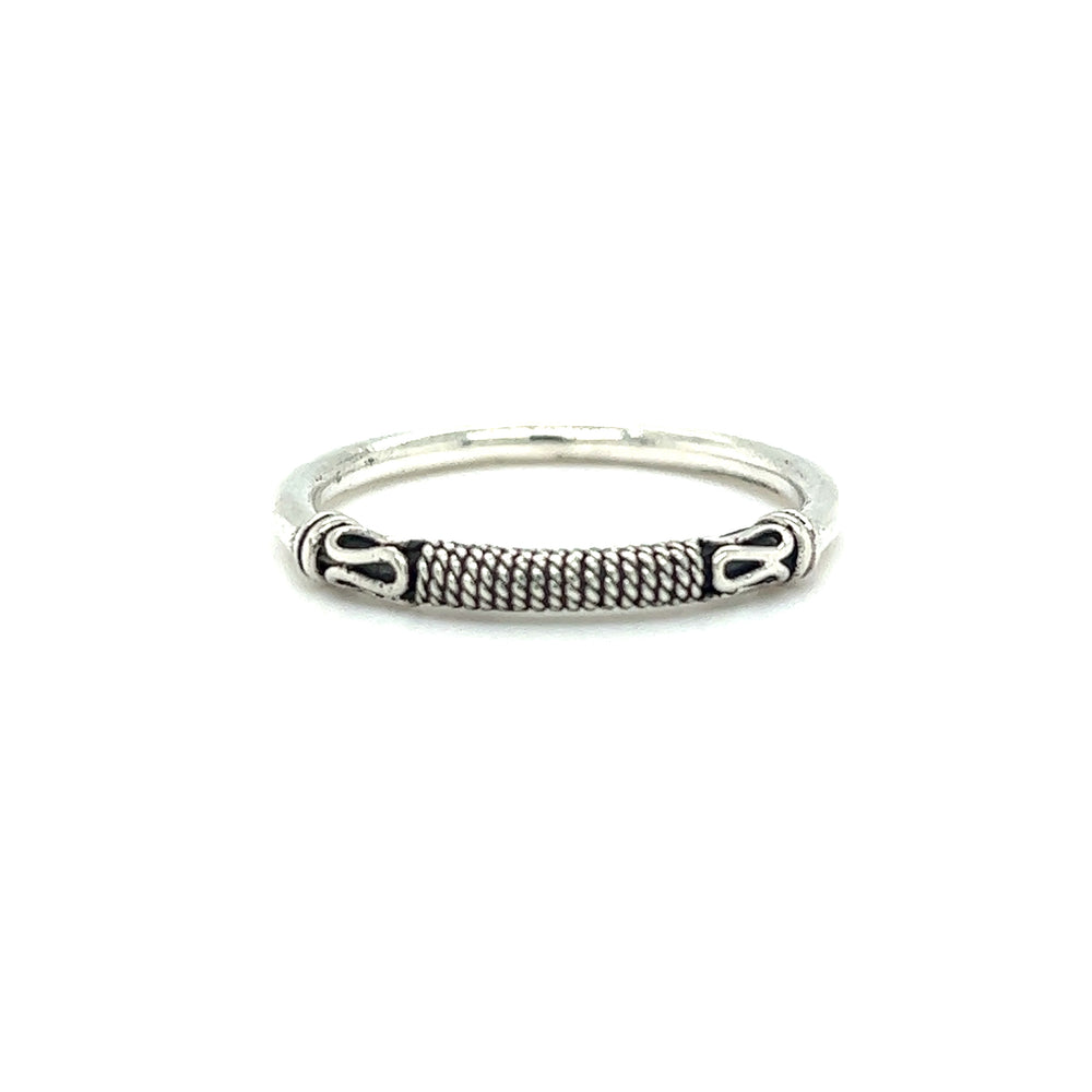 A Super Silver Slender Bali Style Band with a braided design.