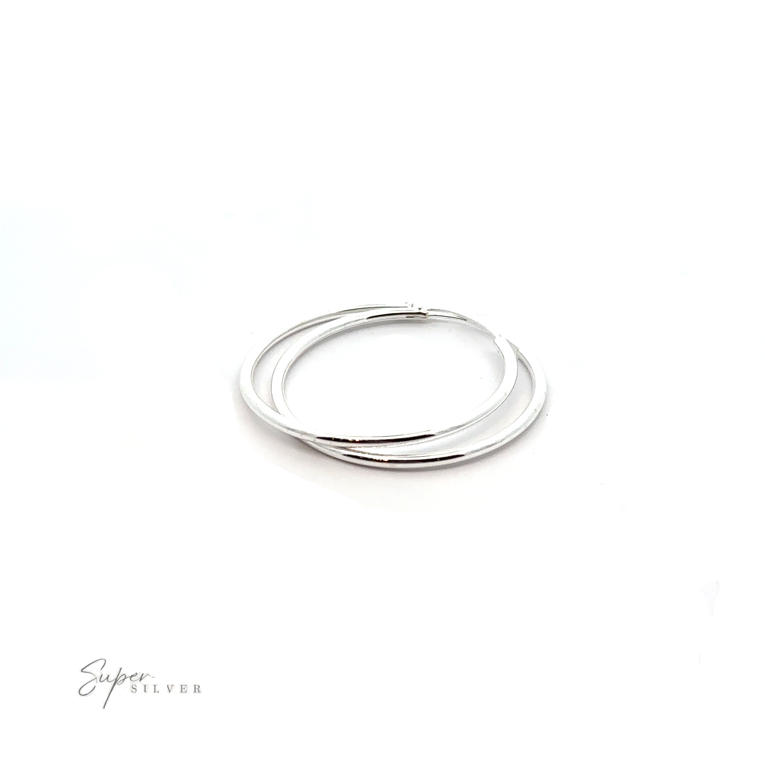 A pair of 2mm Infinity Hoops that add a touch of minimalist flair on a white background.