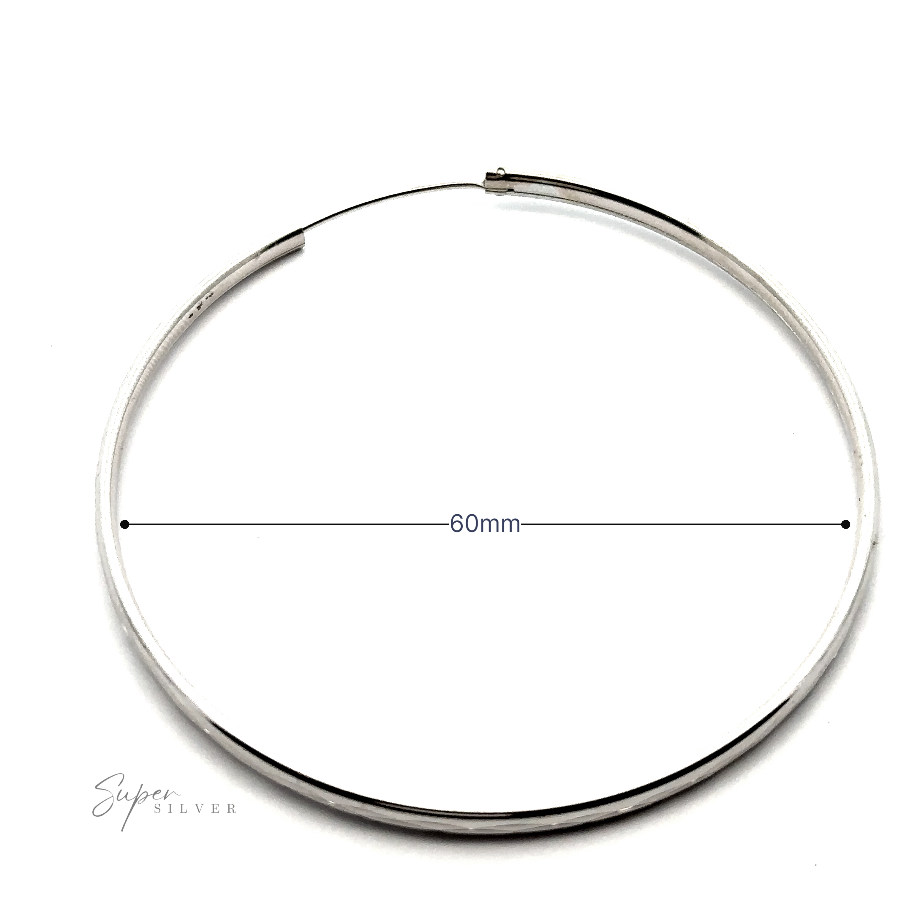Flashy 60mm Diamond Faceted Hoops bracelet with a minimalist design, featuring diamond faceted hoops and a 60mm diameter measurement, displayed against a white background.