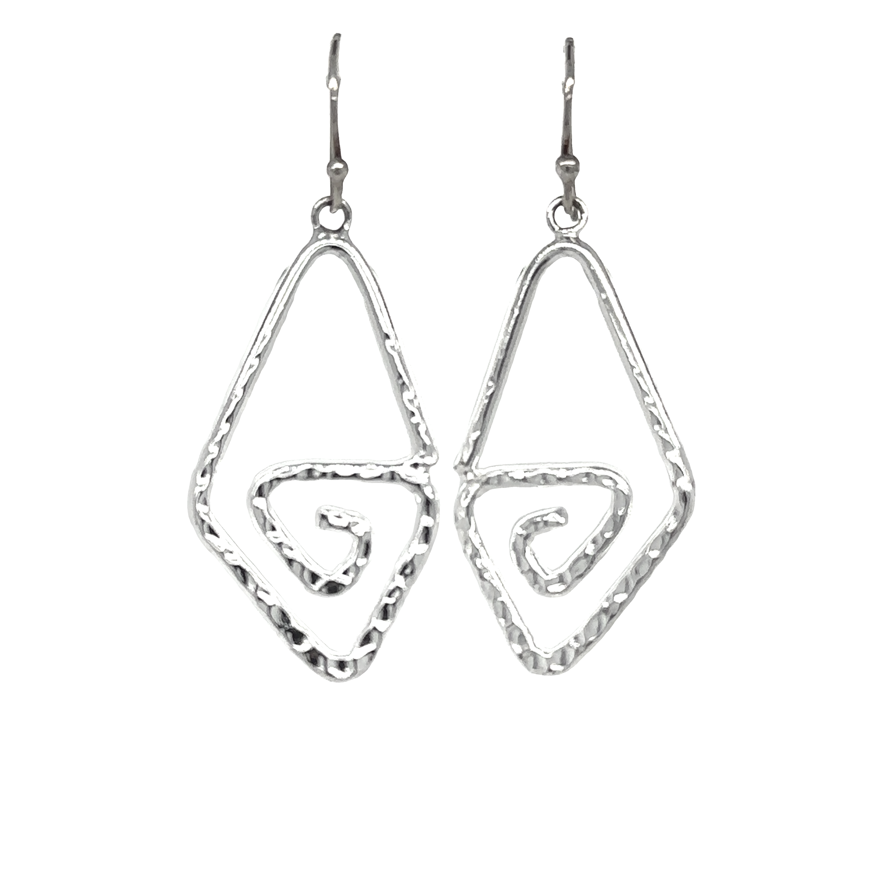 A pair of Super Silver .925 stamped sterling silver Hammered Triangle Spiral Earrings.