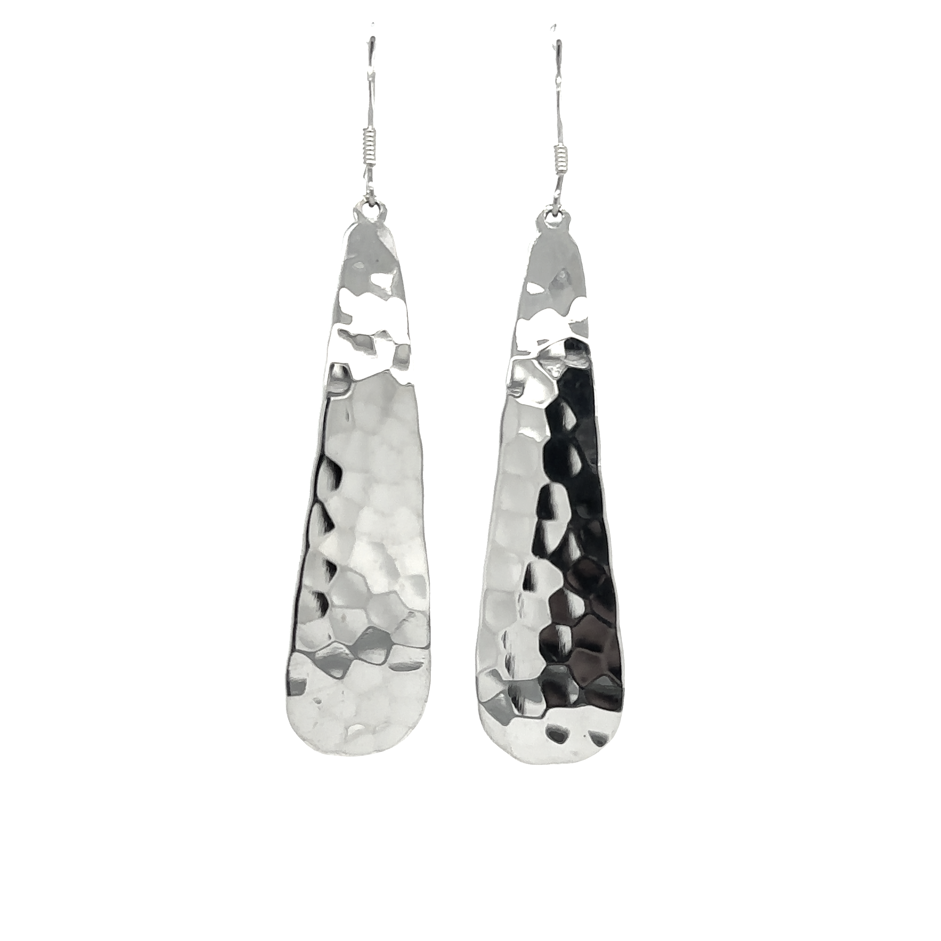 A stunning pair of Super Silver Hammered Teardrop earrings with a high shine finish.