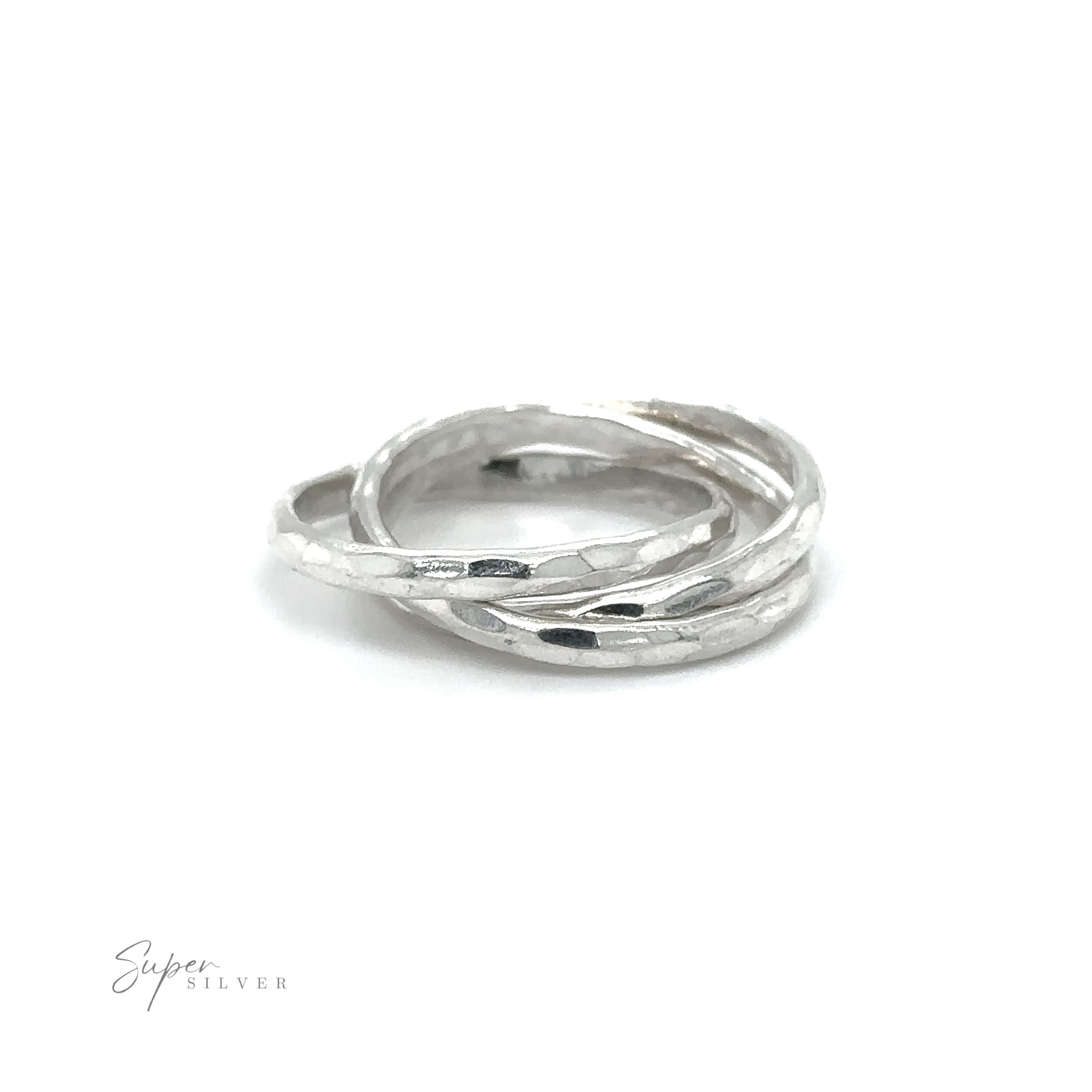 Trinity band 2mm Hammered Triple Rolling Ring stacking ring.