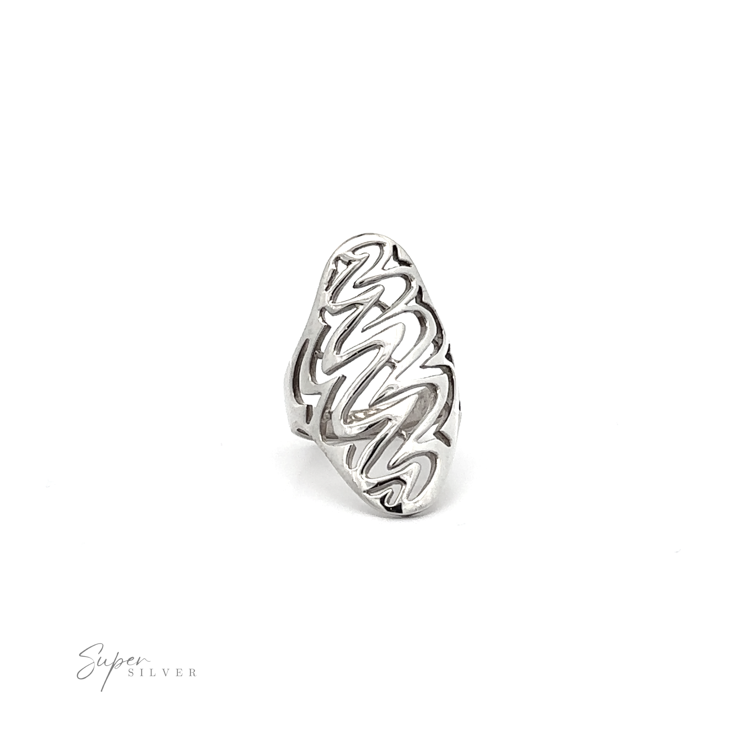 A Oval Freestyle Band Silver Ring with a swirl design.
