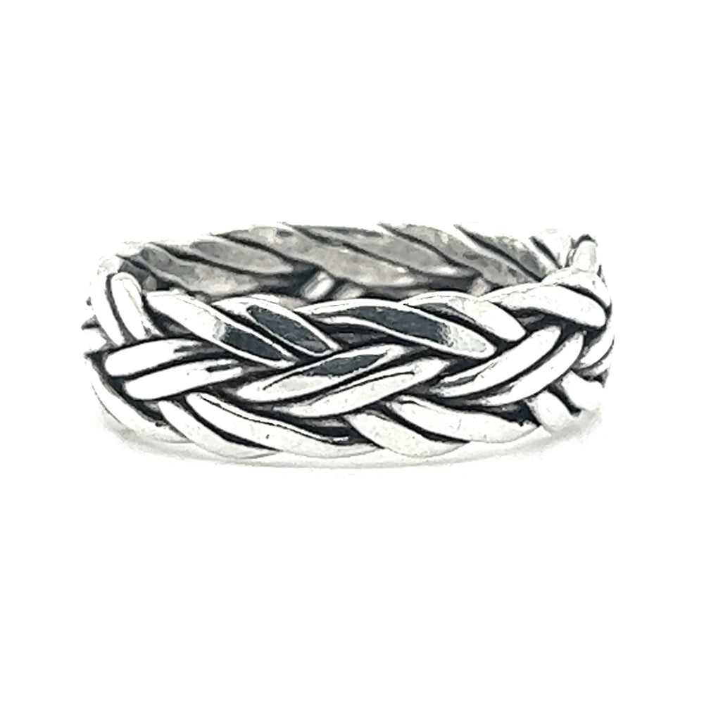 A masculine silver ring with a Thick Double Strand Braided band.