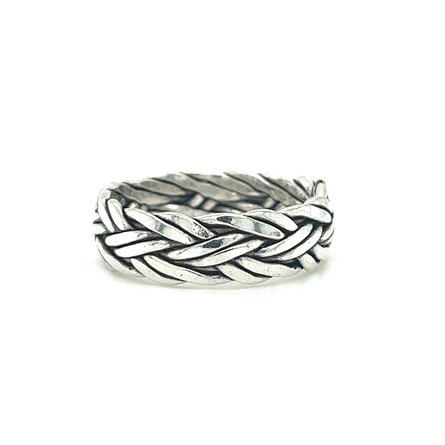 
                  
                    A masculine Super Silver Thick Double Strand Braided Ring exuding strength.
                  
                