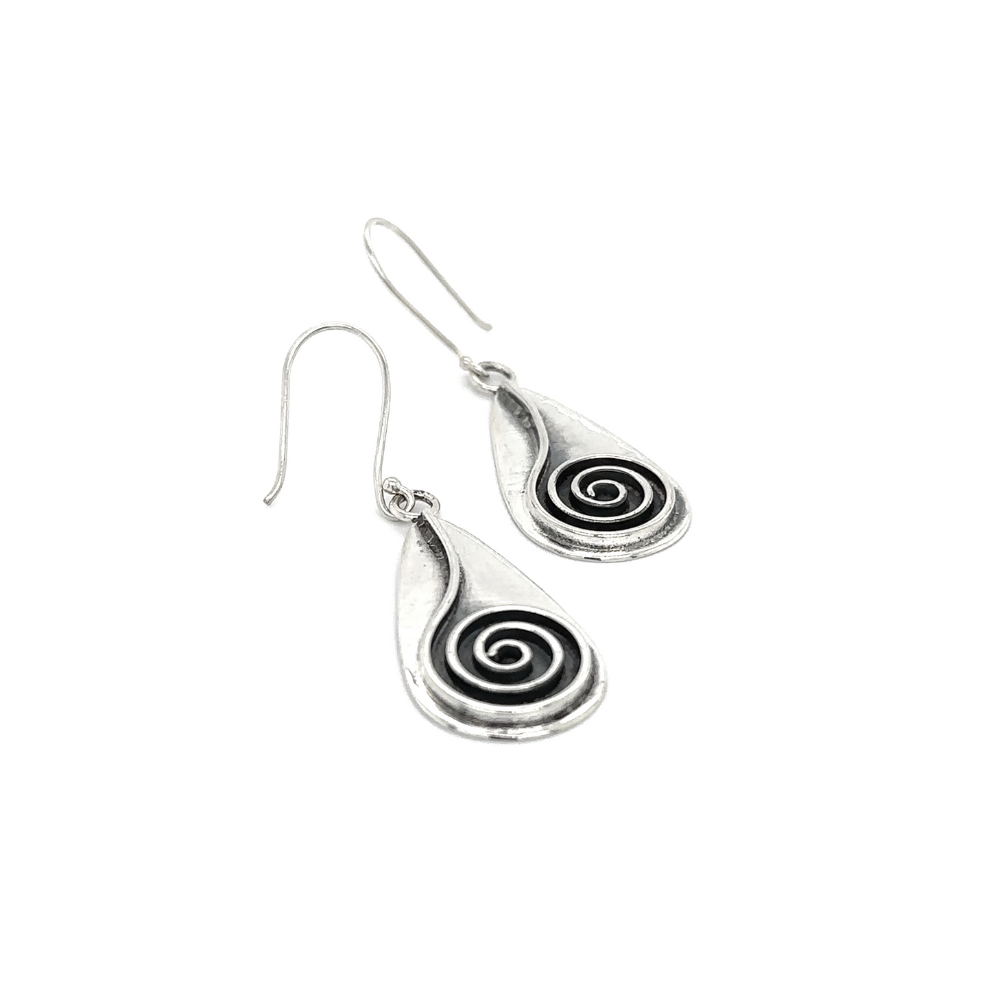 These stunning Super Silver Statement Teardrop Spiral earrings showcase an ancient symbol, exuding cosmic energy.