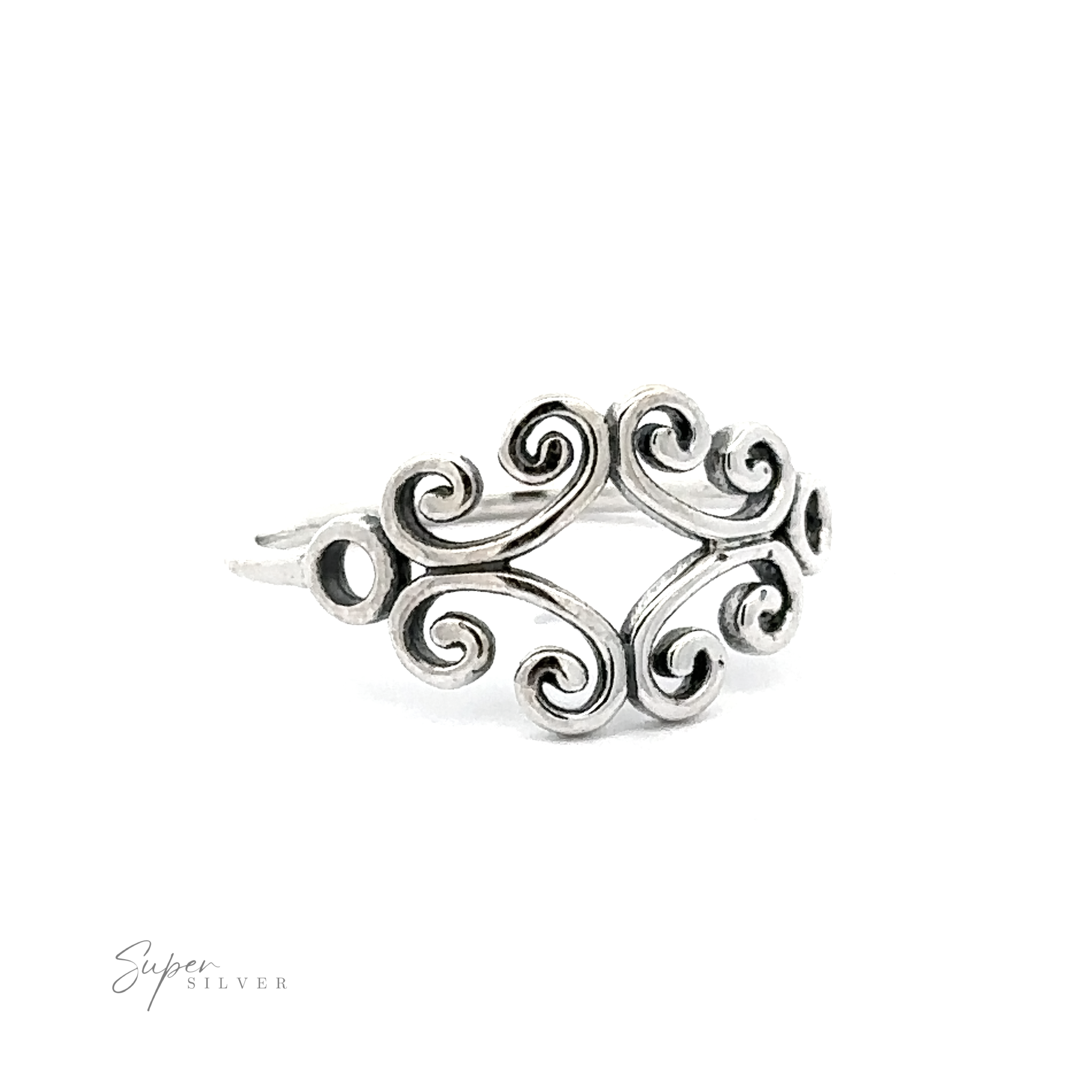 A silver Filigree Ring With Spirals.