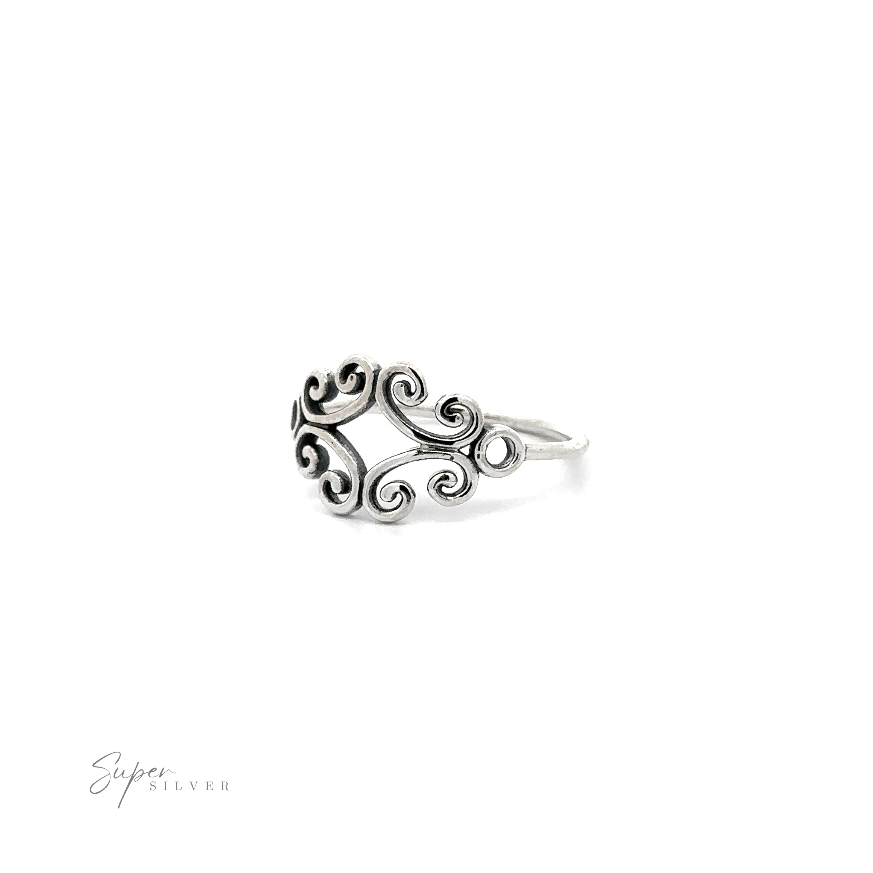 A thin band silver Filigree Ring With Spirals.