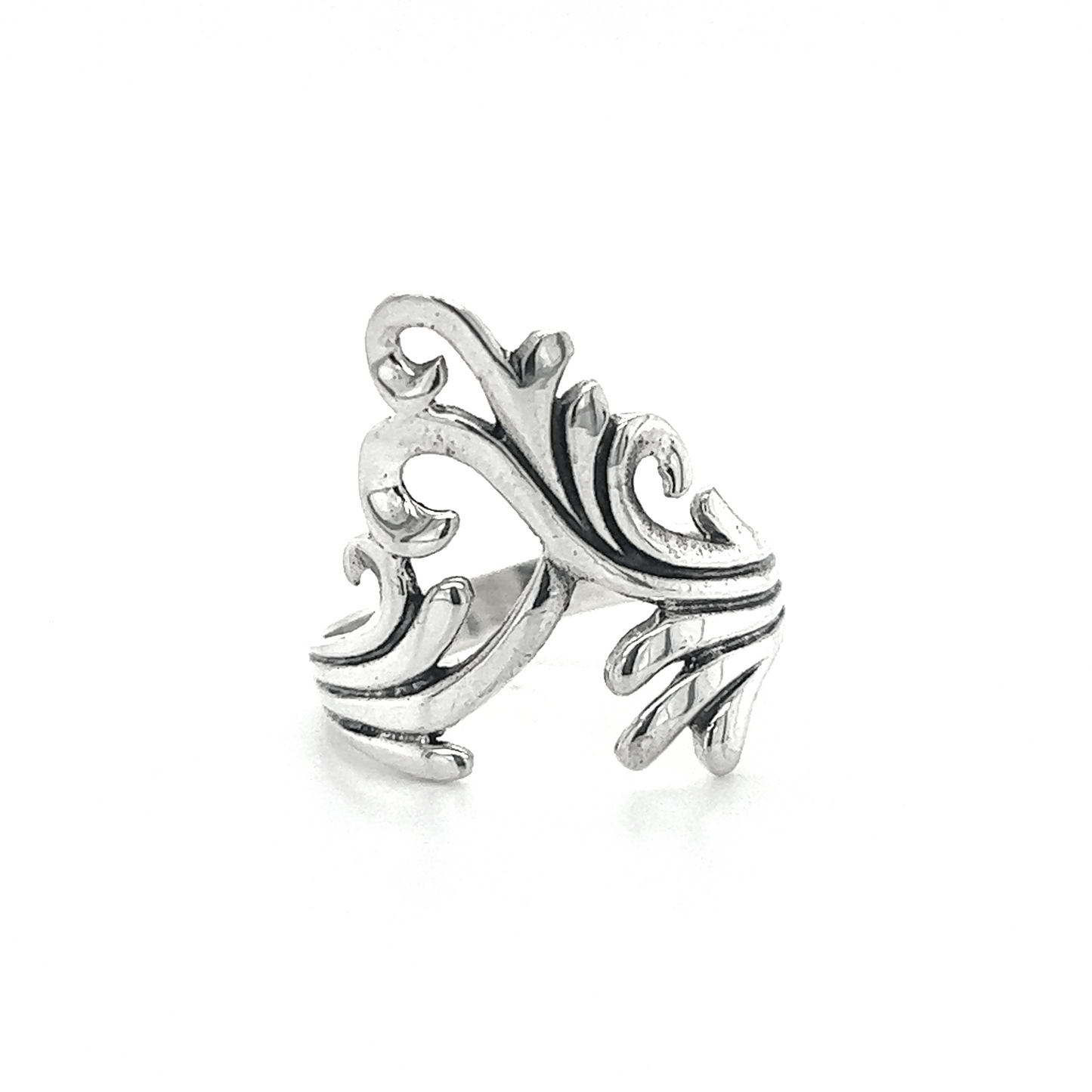 A Super Silver Statement Freeform Ring with an ornate design.