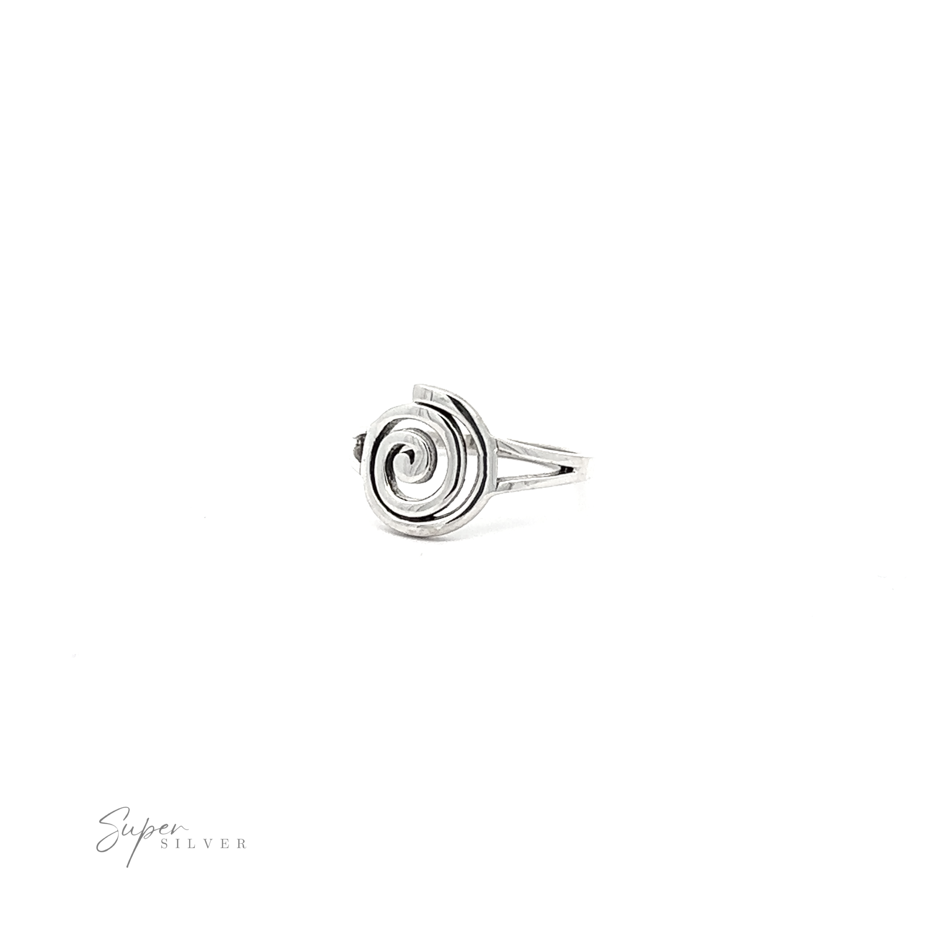 A Spiral Ring with Split Shank Band .925 Sterling Silver swirl ring with a spiral design.