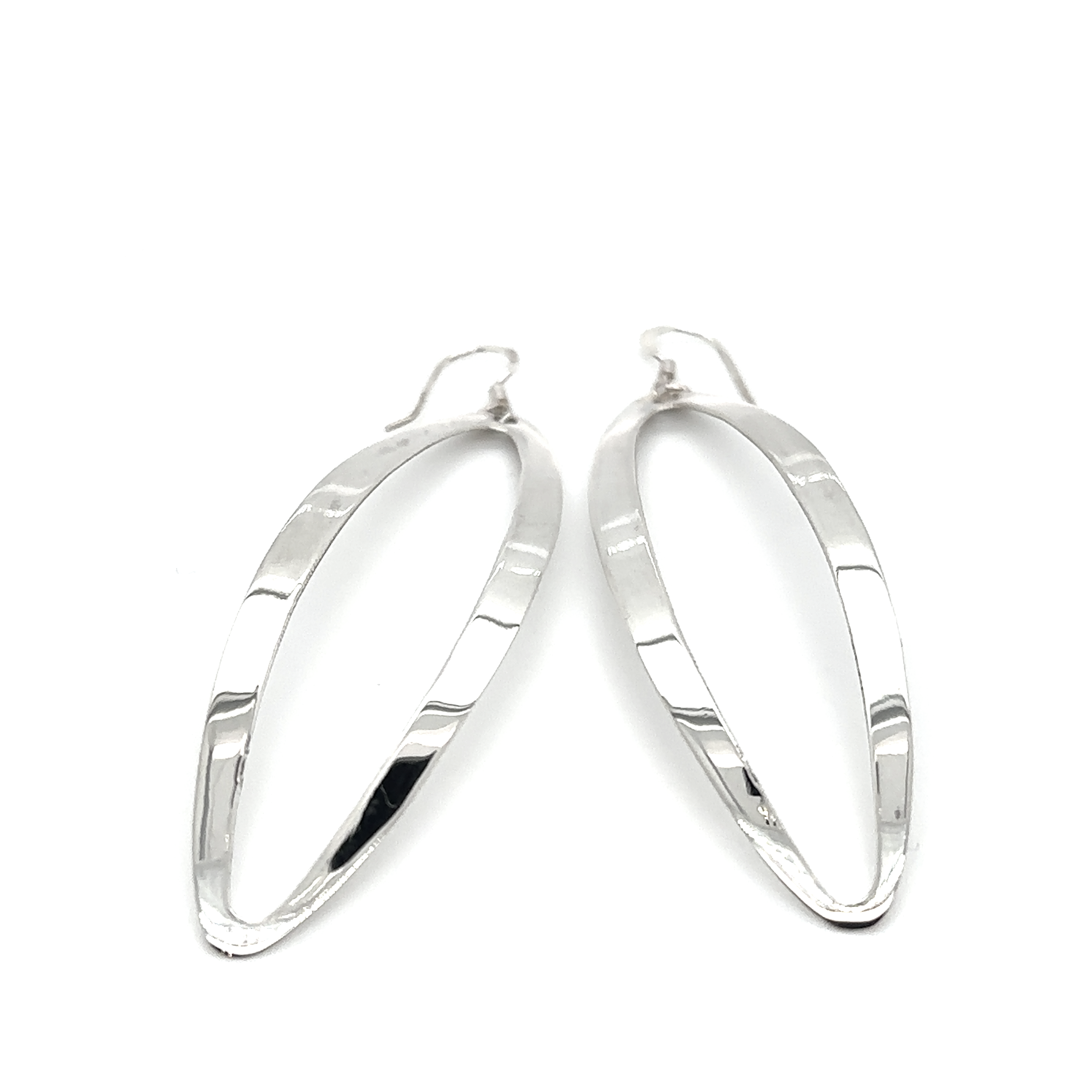 A pair of Large Elliptical Dangle Earrings by Super Silver on a white background.