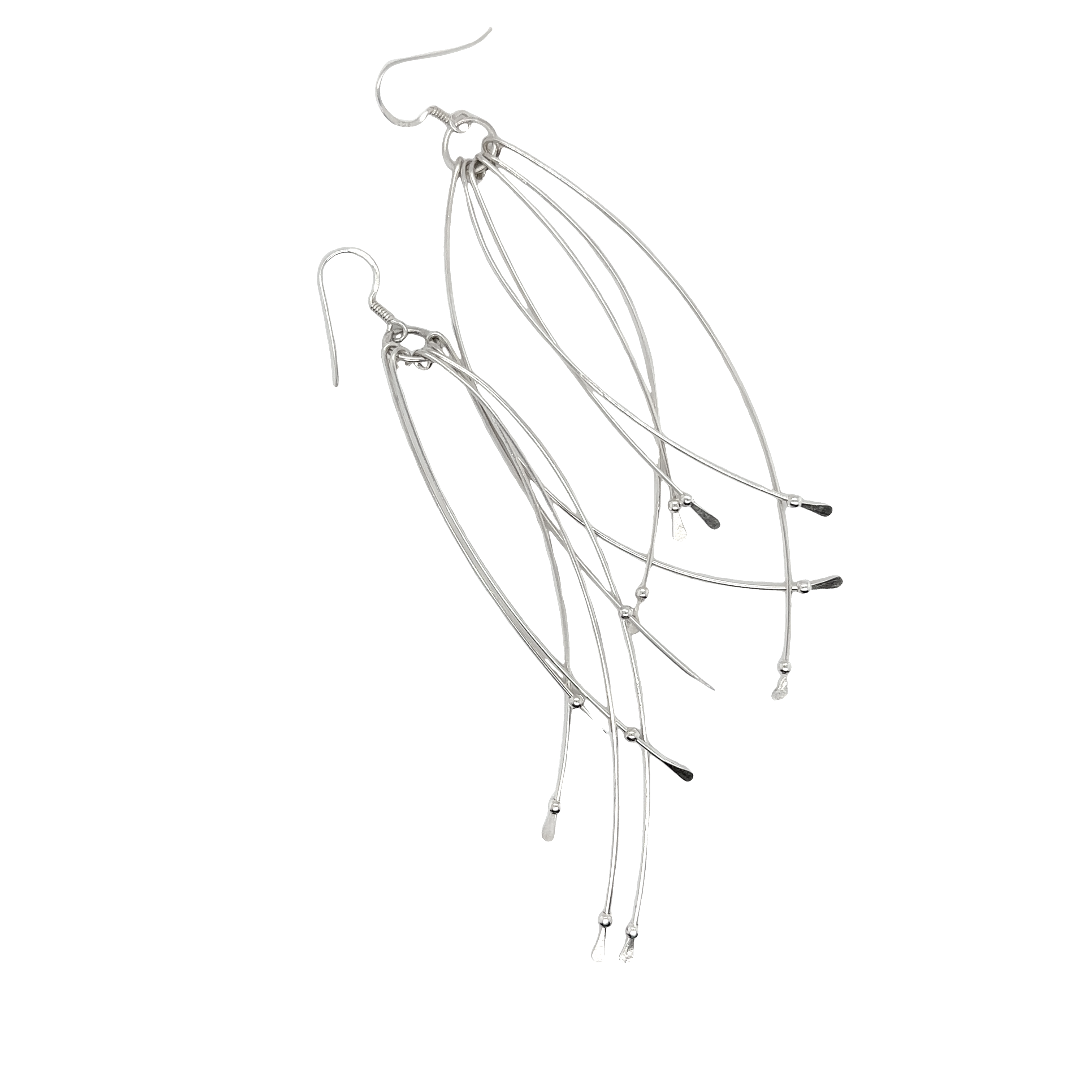 A pair of Super Silver .925 Sterling Silver Wire Chandelier Earrings, approximate length, on a white background.