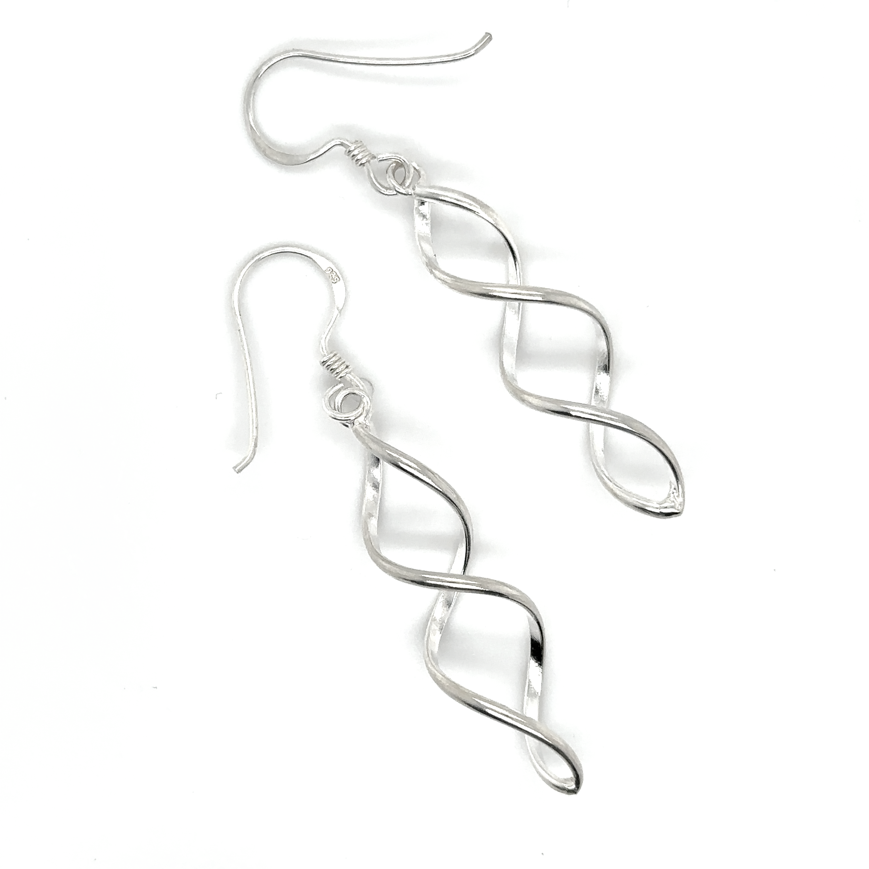 A pair of Super Silver Delicate Twisted Earrings.