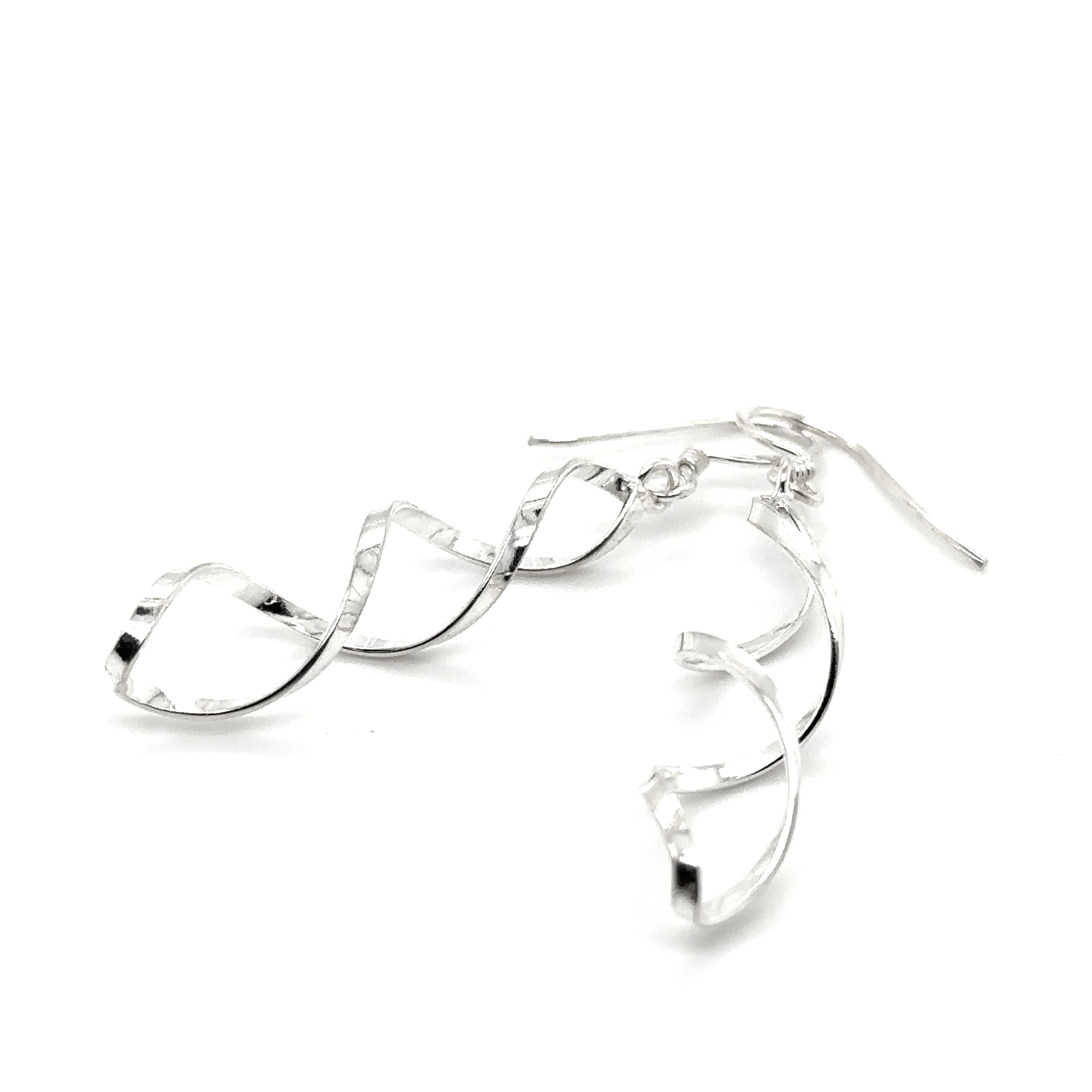 A pair of Super Silver Delicate Twisted Earrings with a spiral design, displayed on a white background.