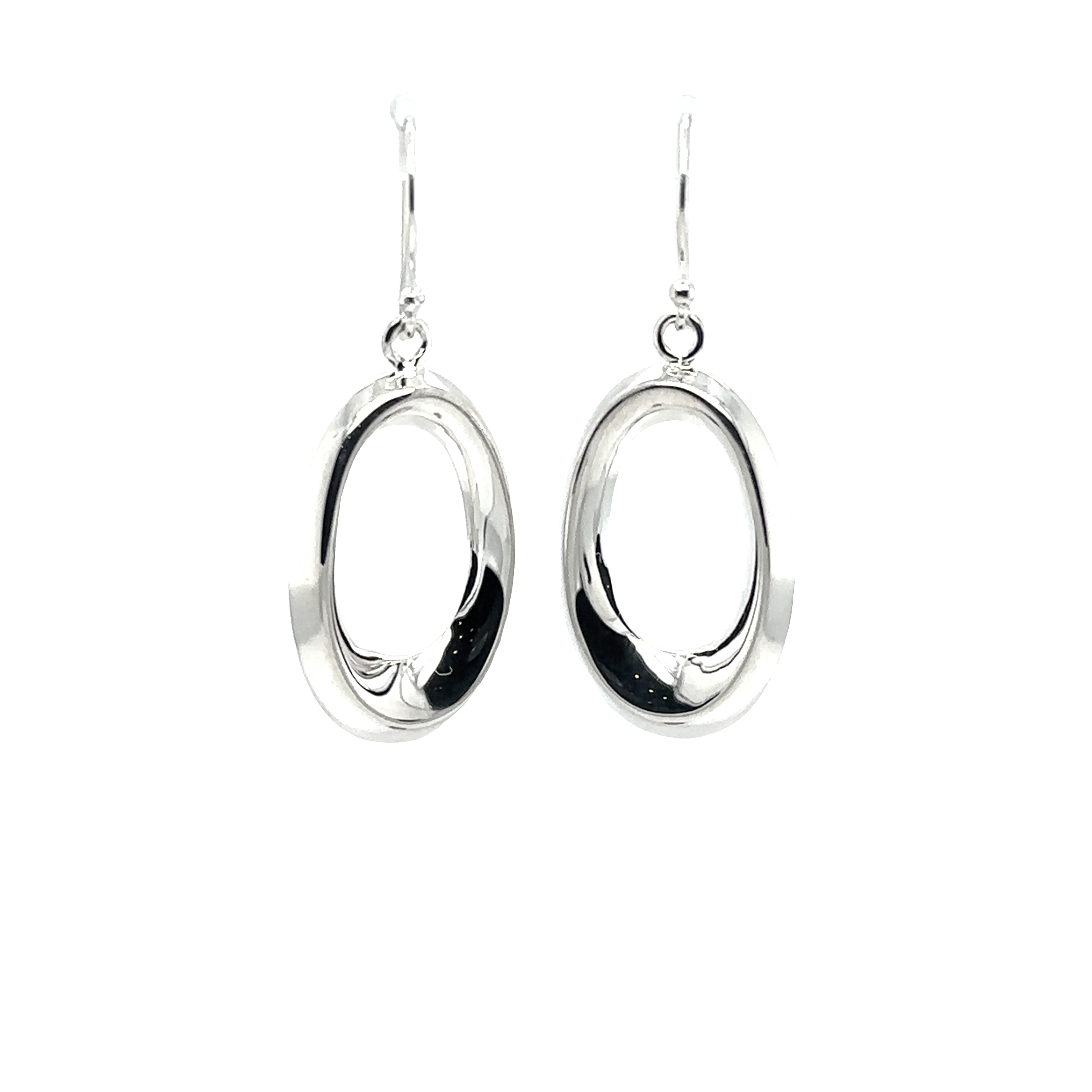 A pair of Super Silver Open Teardrop Earrings with an oval shape, featuring French hooks.