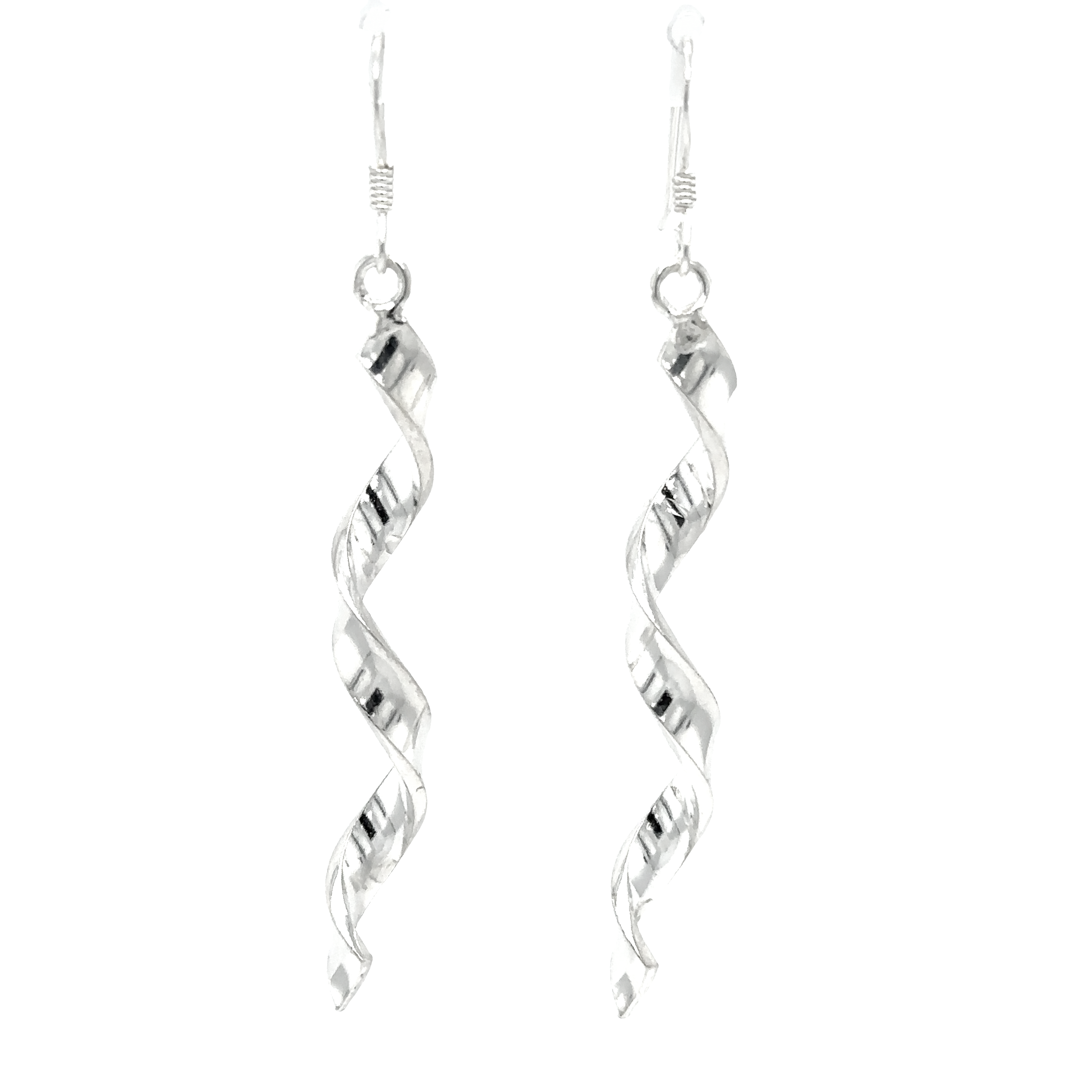 A pair of Simple Twisted Earrings by Super Silver on a white background made of .925 Silver.