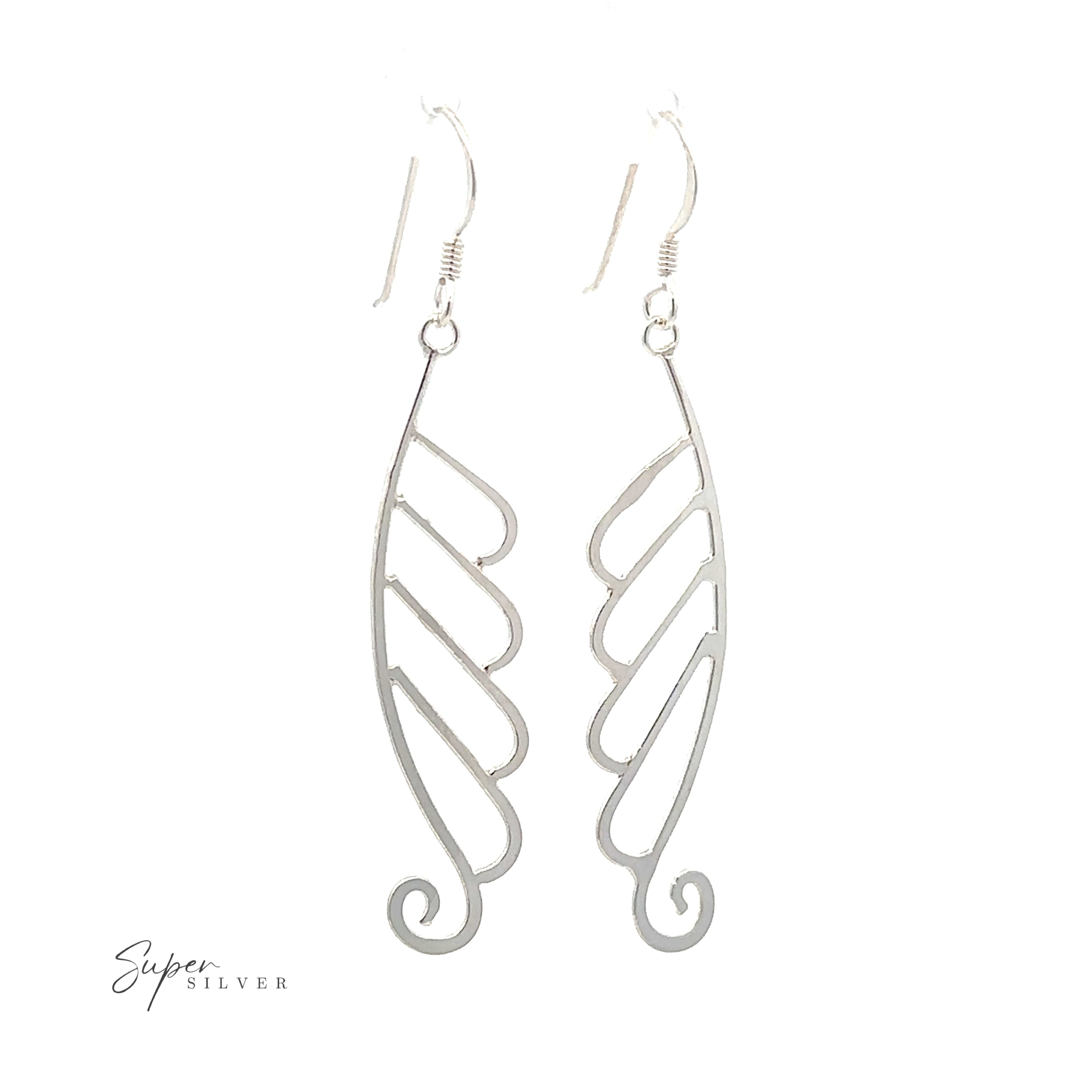 Delicate wing-inspired earrings crafted from silver-plated materials.