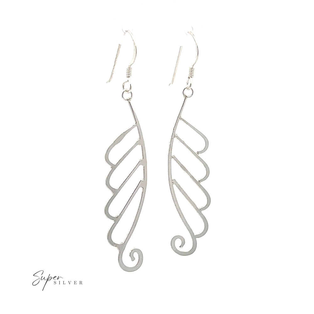 A pair of Delicate Wing Inspired Earrings, silver-plated bohemian dangle earrings.
